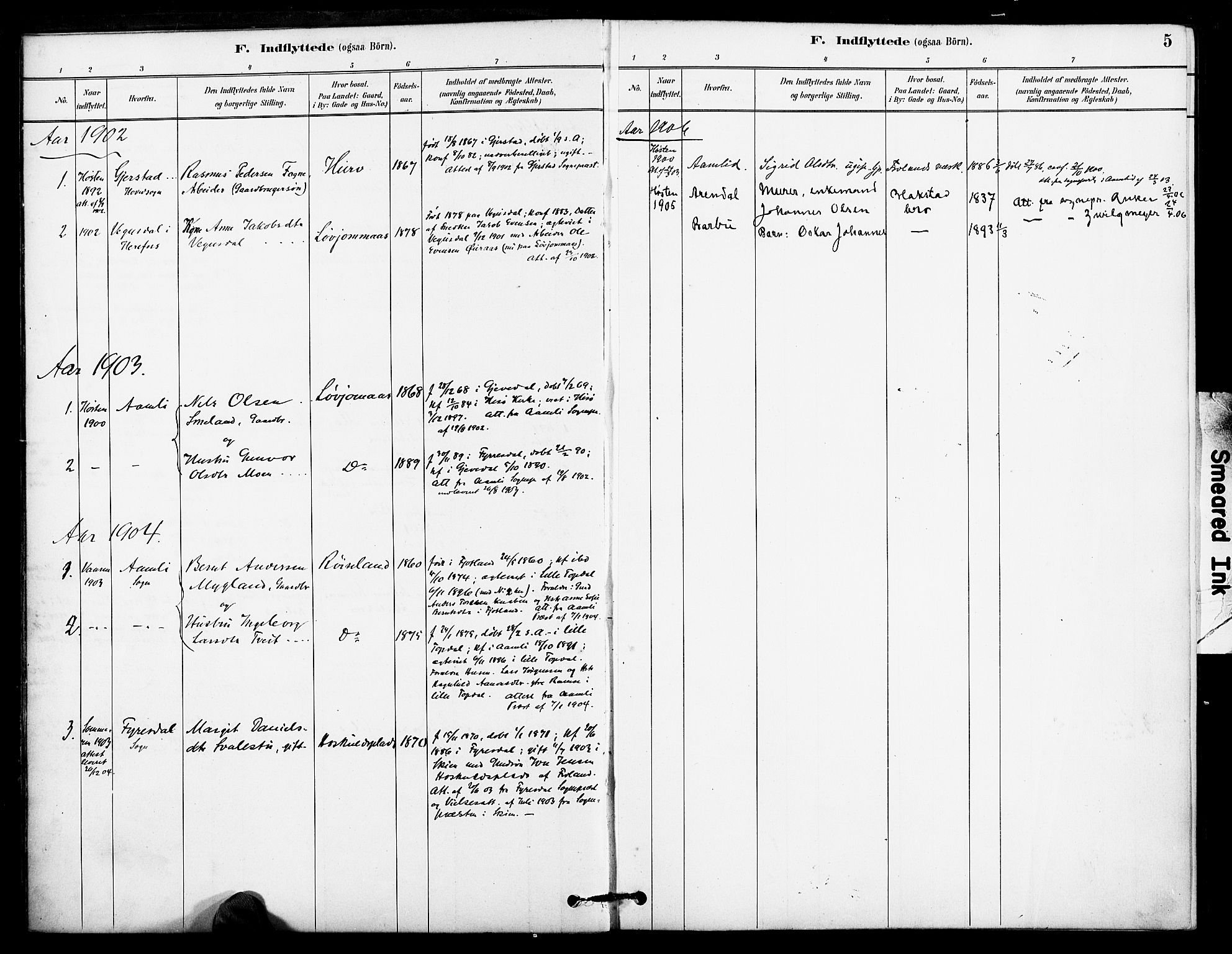 Froland sokneprestkontor, SAK/1111-0013/F/Fa/L0004: Parish register (official) no. A 4, 1882-1906, p. 5