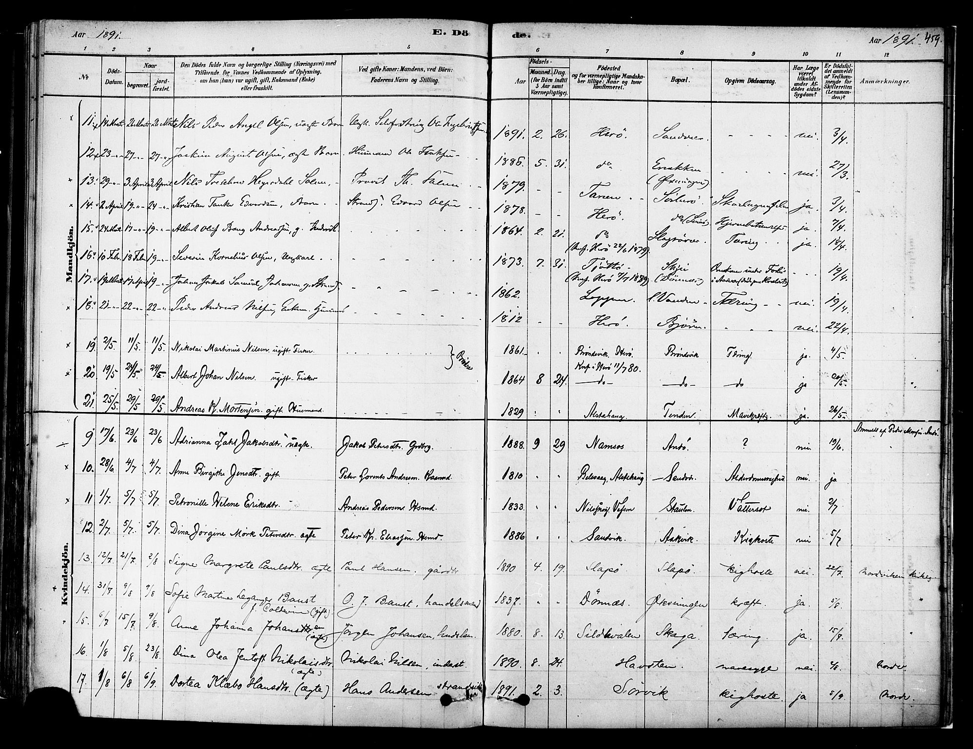 Ministerialprotokoller, klokkerbøker og fødselsregistre - Nordland, AV/SAT-A-1459/834/L0507: Parish register (official) no. 834A05, 1878-1892, p. 459