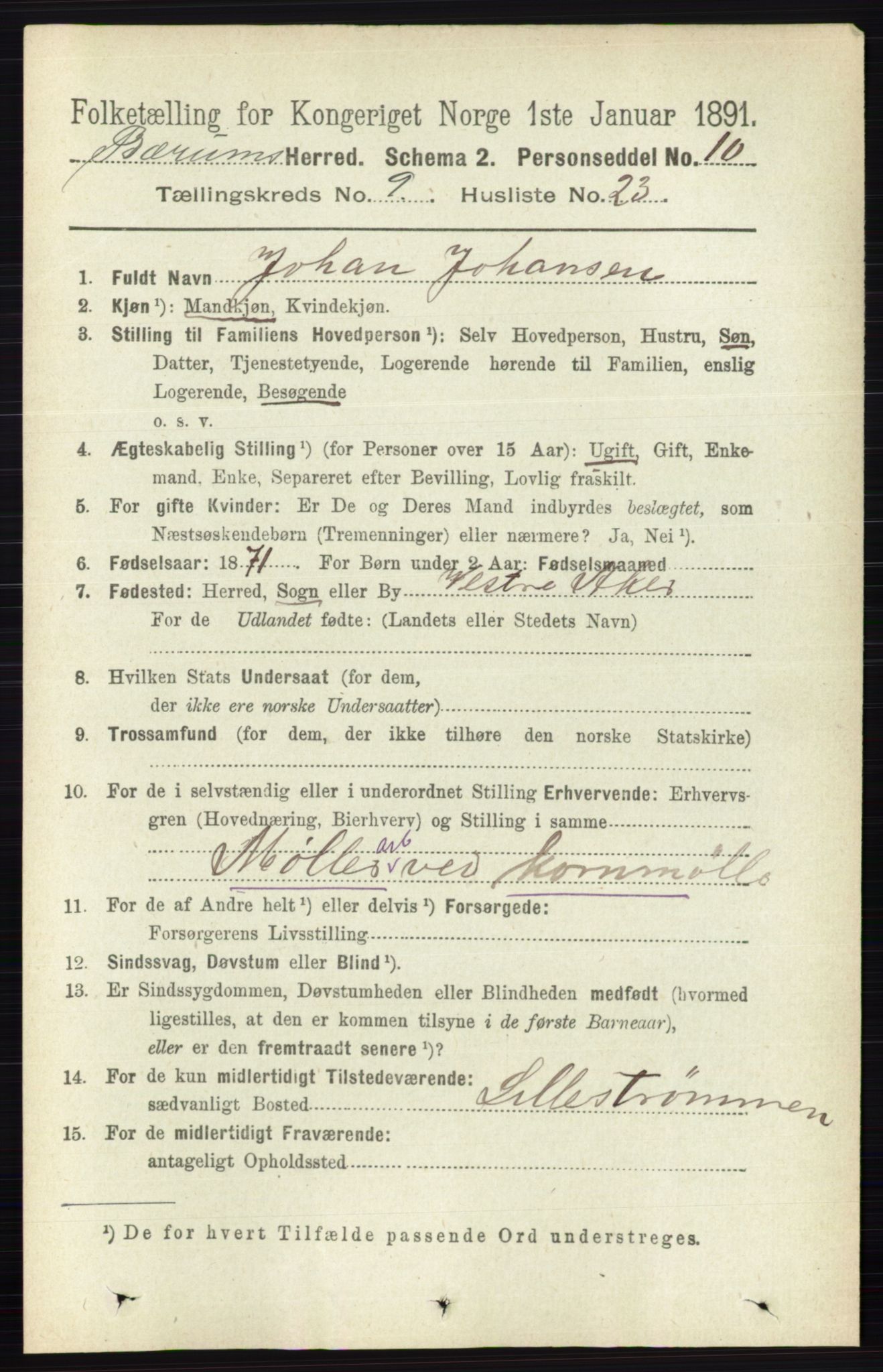 RA, 1891 census for 0219 Bærum, 1891, p. 5353