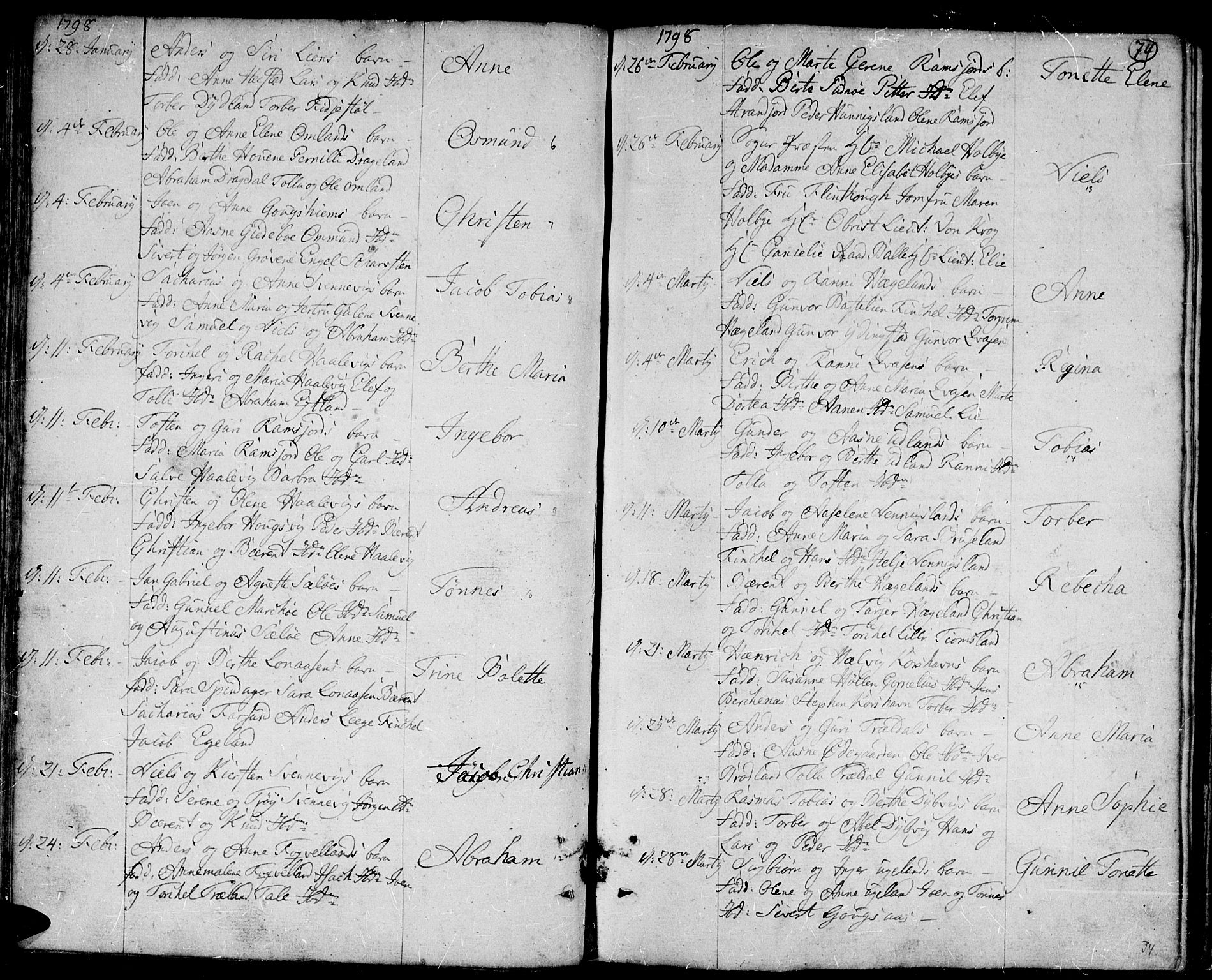 Lyngdal sokneprestkontor, SAK/1111-0029/F/Fa/Fac/L0004: Parish register (official) no. A 4, 1780-1815, p. 74