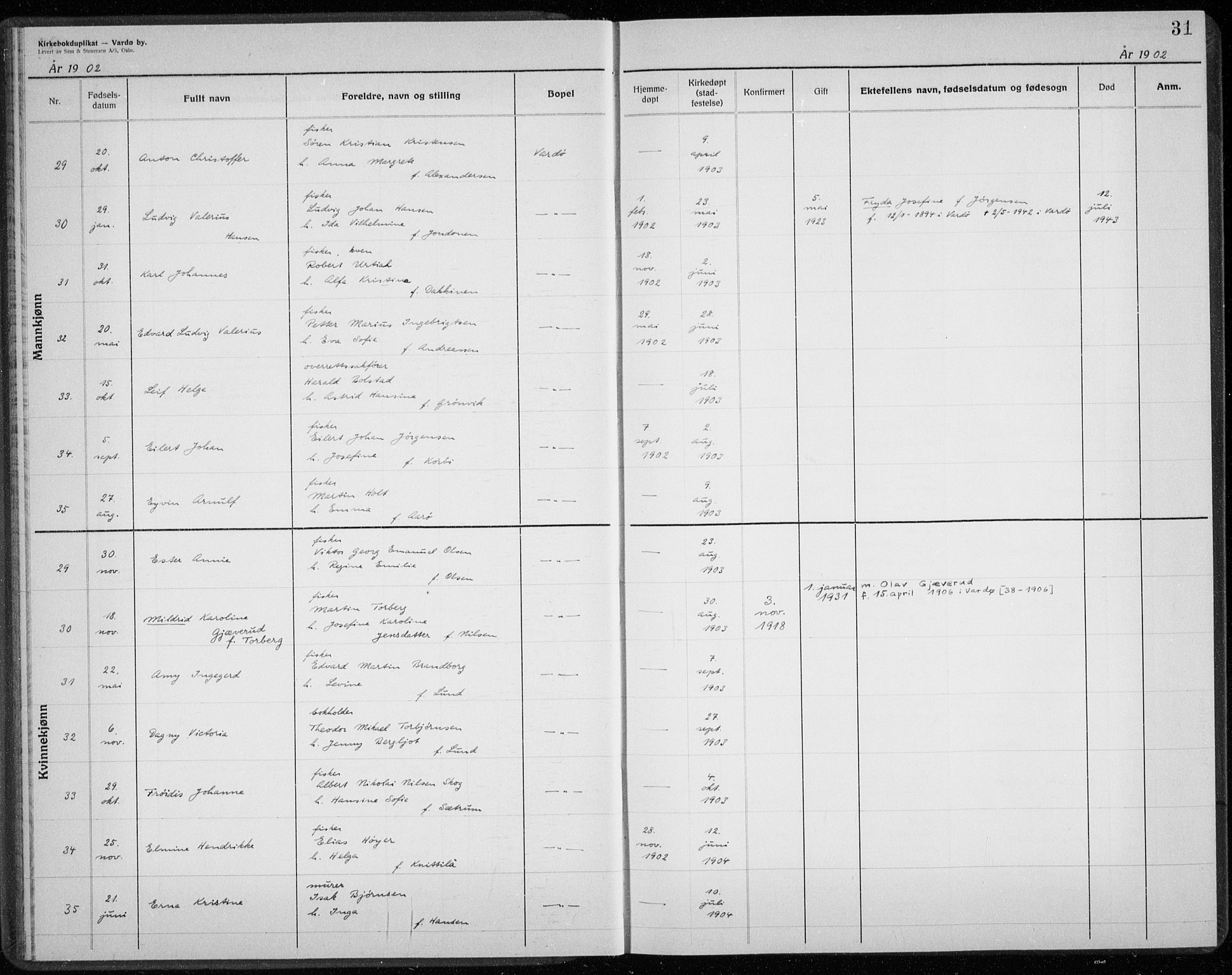 Vardø sokneprestkontor, AV/SATØ-S-1332/H/Hc/L0001kirkerekon: Other parish register no. 1, 1900-1914, p. 31