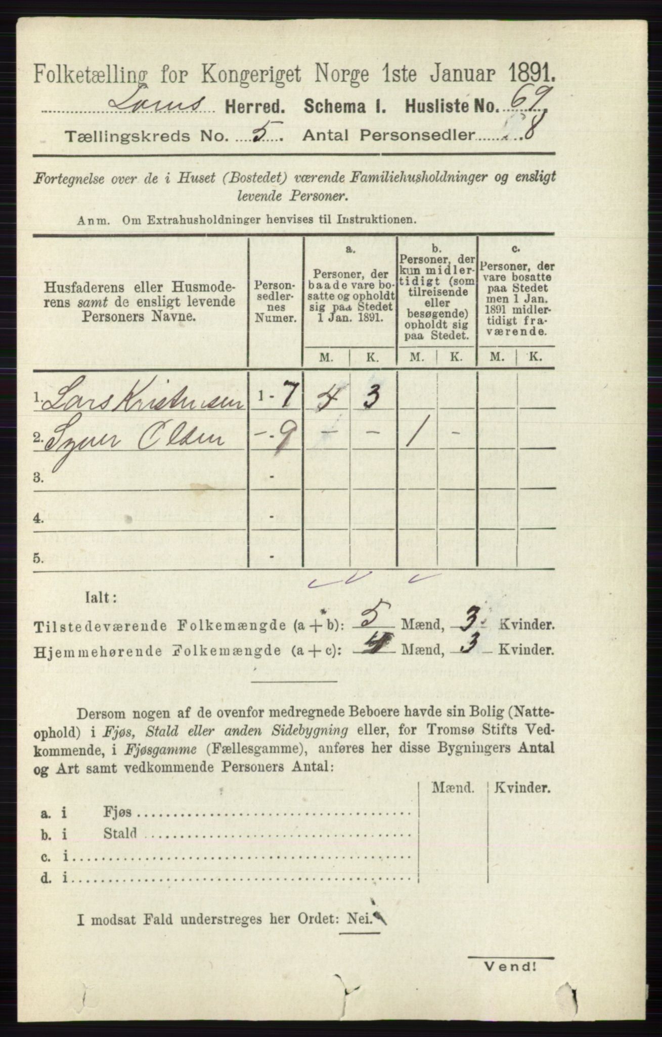 RA, 1891 census for 0514 Lom, 1891, p. 1846