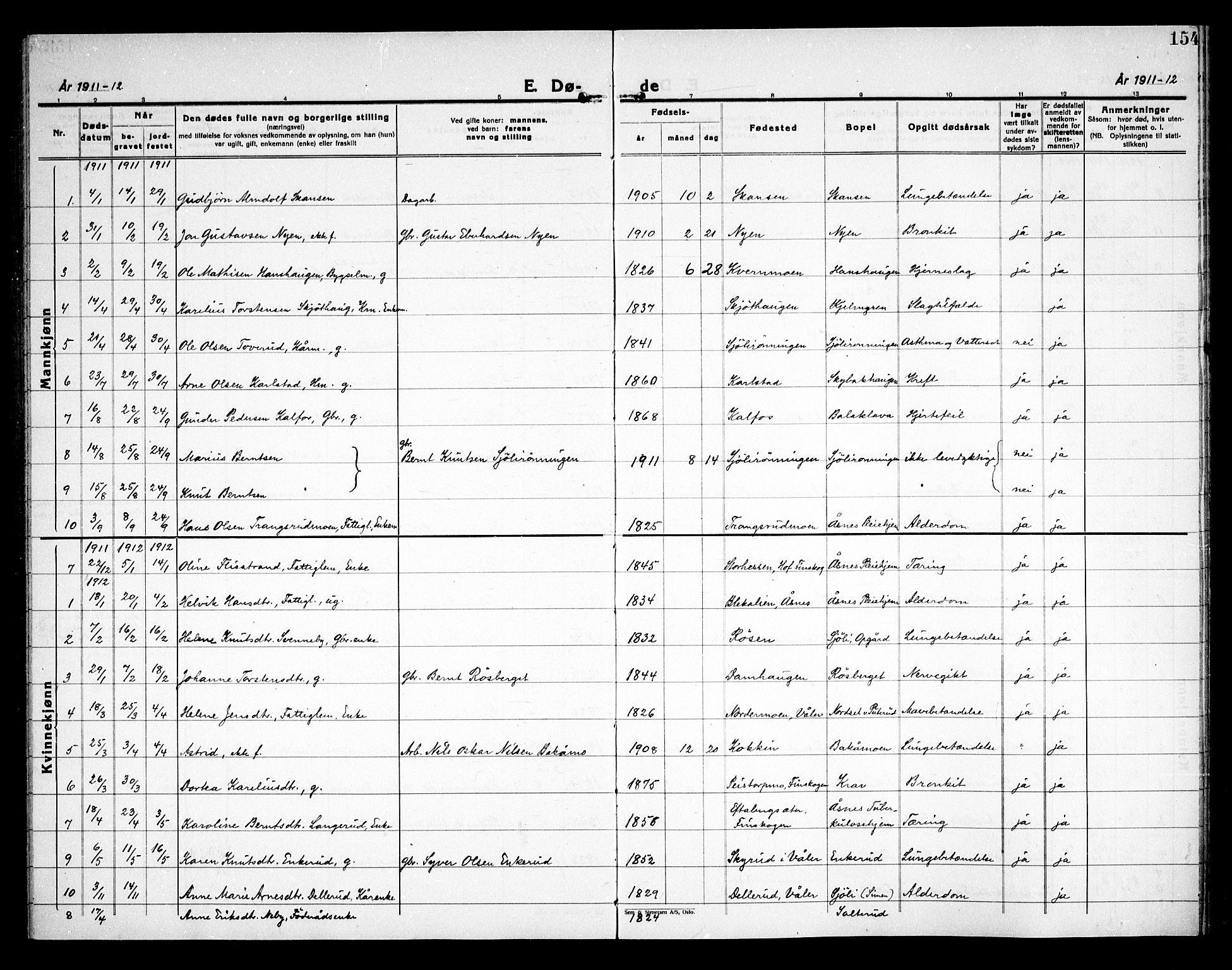 Åsnes prestekontor, AV/SAH-PREST-042/H/Ha/Haa/L0000D: Parish register (official) no. 0B, 1890-1929, p. 154