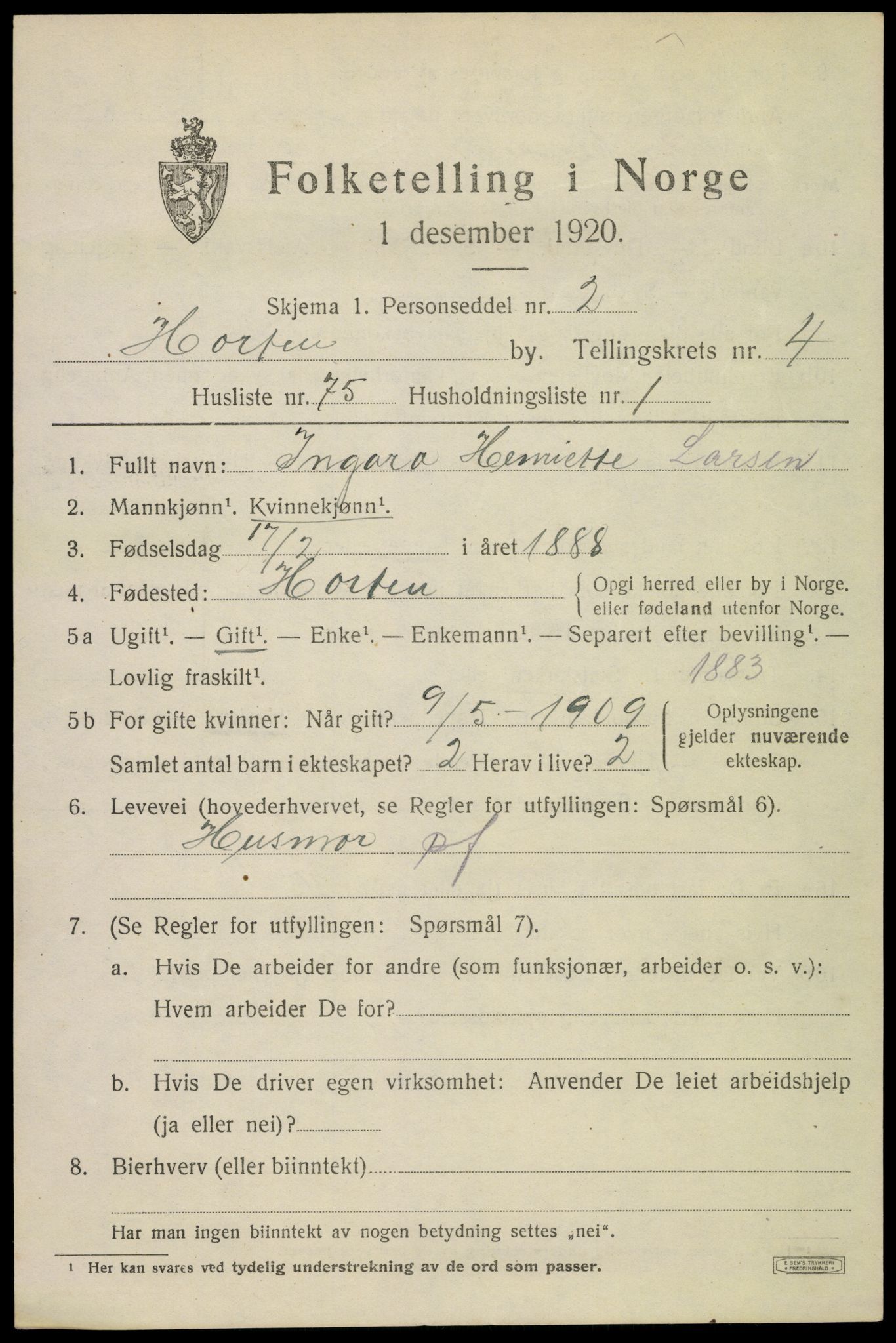 SAKO, 1920 census for Horten, 1920, p. 17559