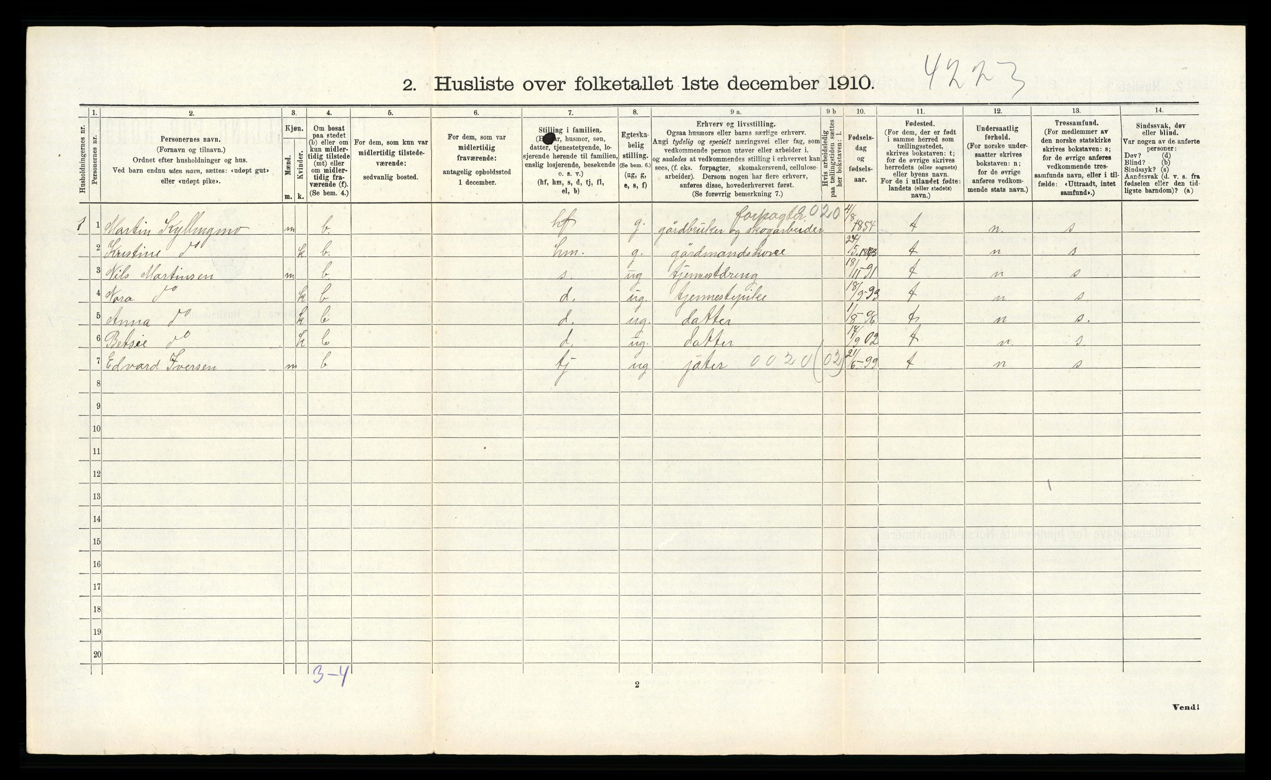 RA, 1910 census for Hemnes, 1910, p. 1535