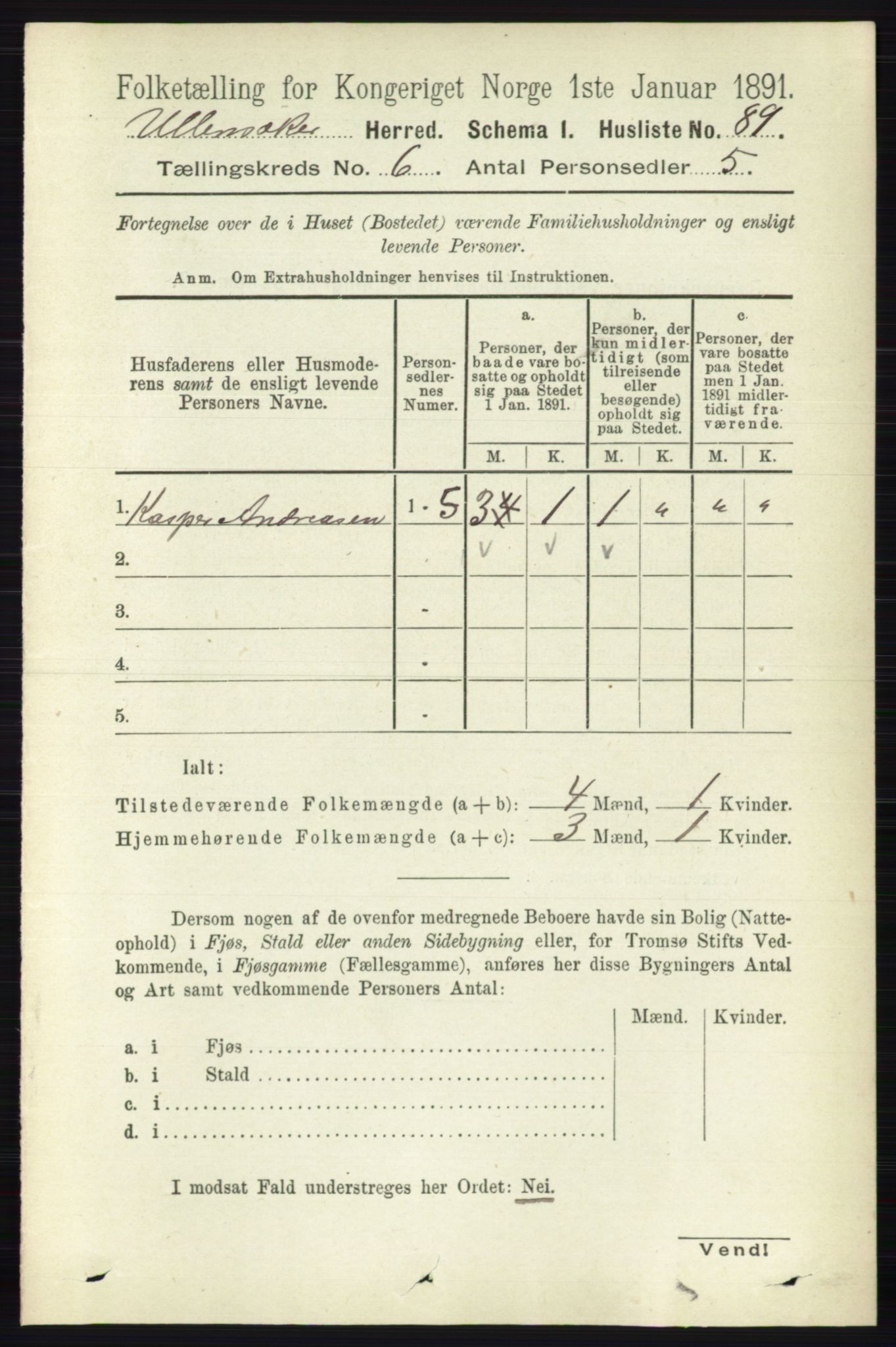 RA, 1891 census for 0235 Ullensaker, 1891, p. 2526