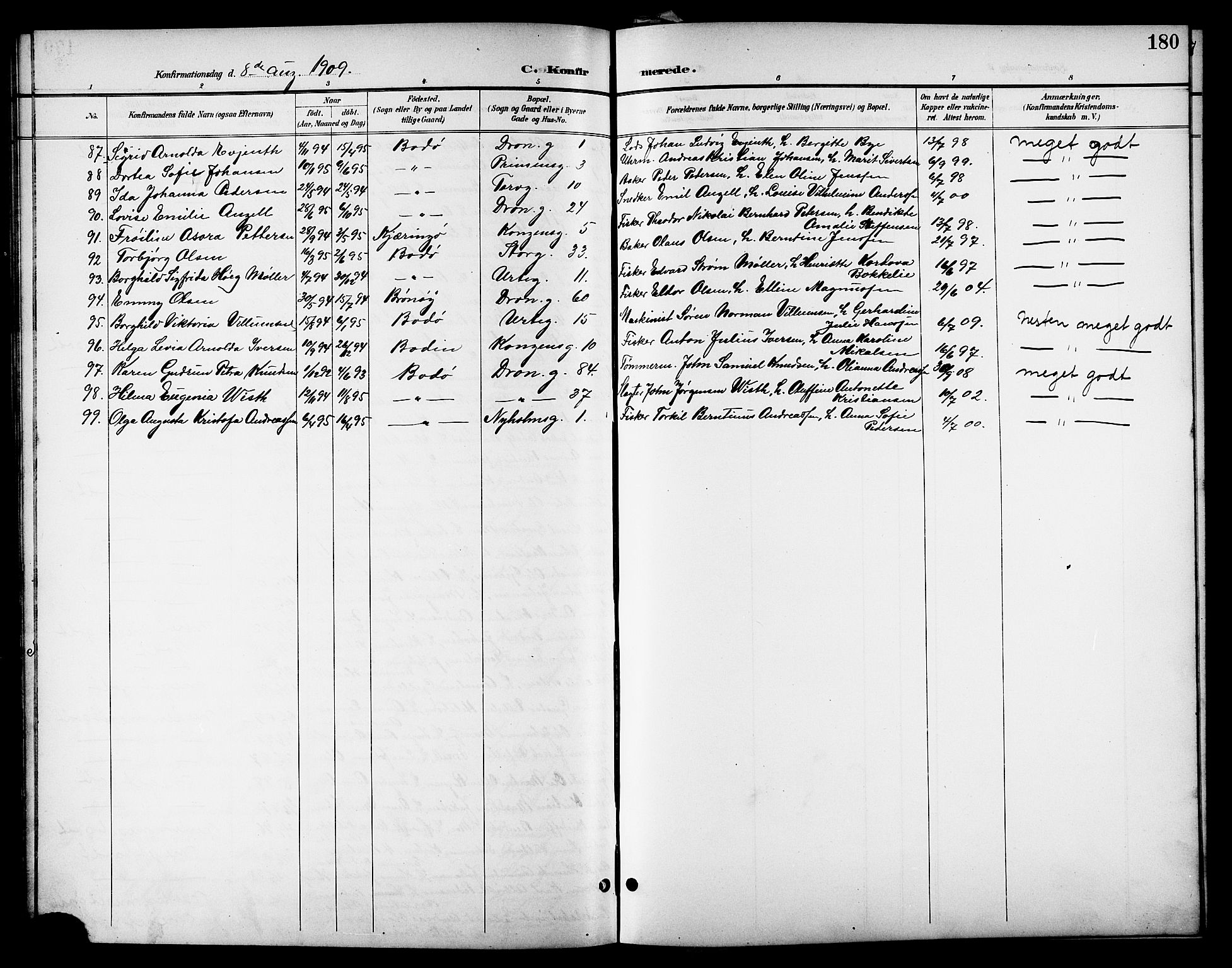 Ministerialprotokoller, klokkerbøker og fødselsregistre - Nordland, SAT/A-1459/801/L0033: Parish register (copy) no. 801C08, 1898-1910, p. 180