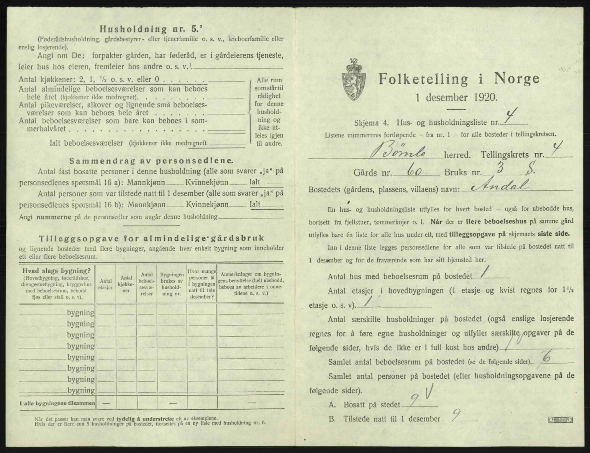 SAB, 1920 census for Bømlo, 1920, p. 439