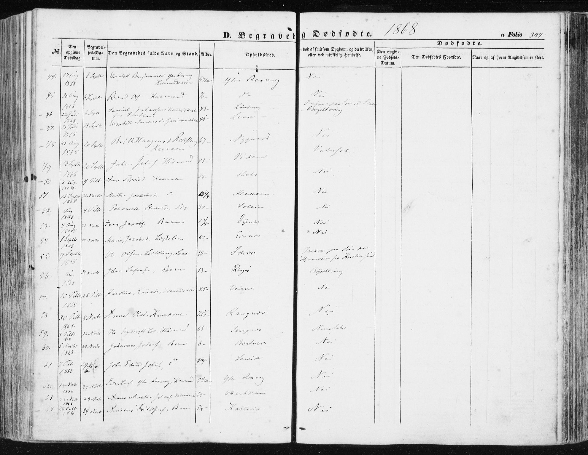 Ministerialprotokoller, klokkerbøker og fødselsregistre - Møre og Romsdal, AV/SAT-A-1454/581/L0937: Parish register (official) no. 581A05, 1853-1872, p. 347