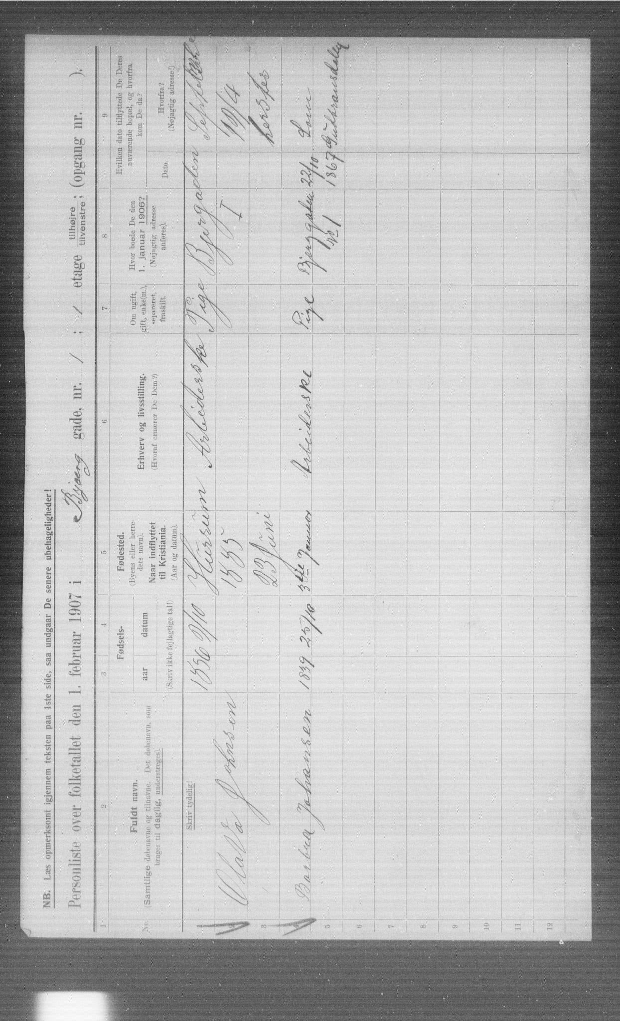 OBA, Municipal Census 1907 for Kristiania, 1907, p. 2180