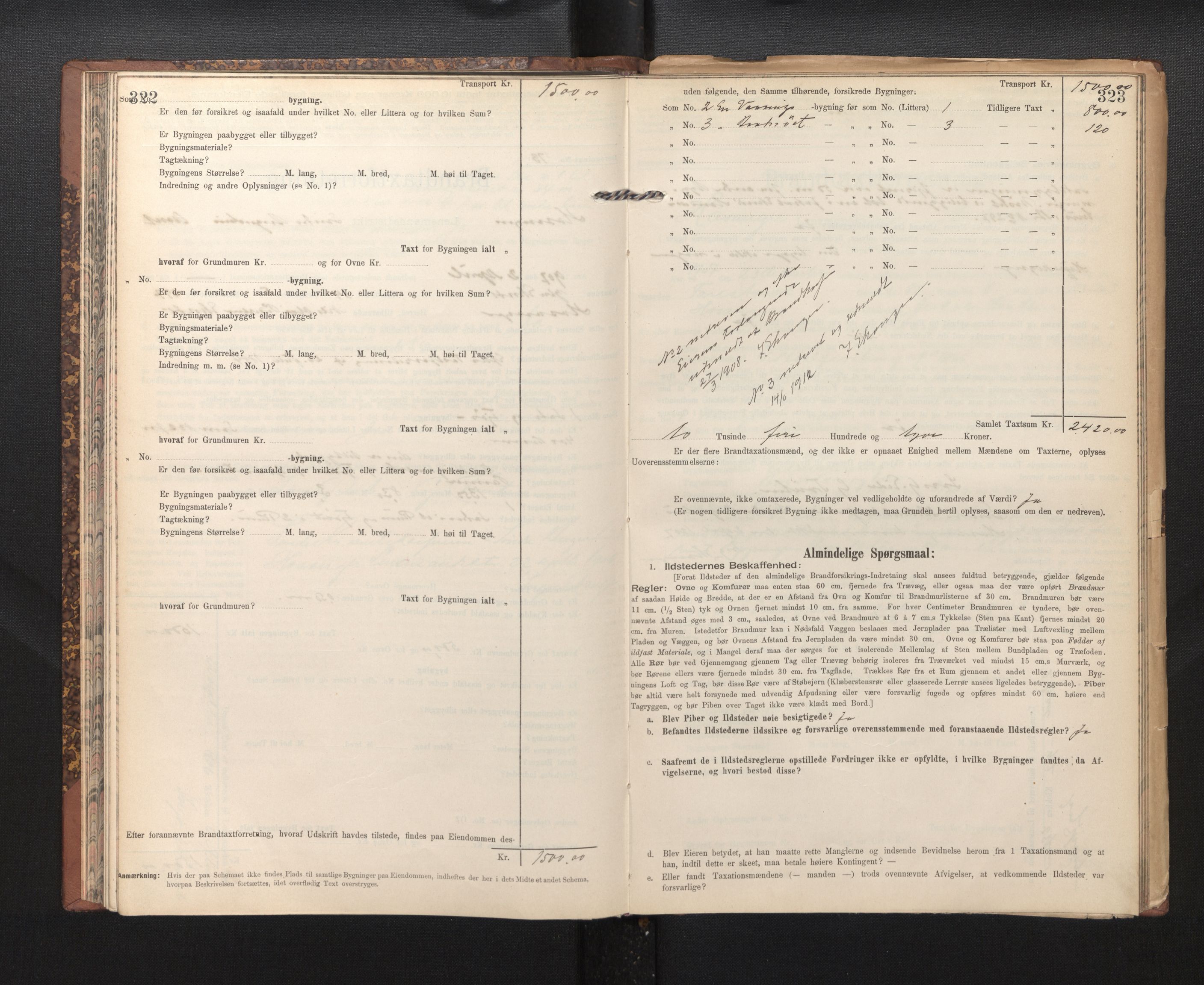 Lensmannen i Hosanger, AV/SAB-A-33001/0012/L0005: Branntakstprotokoll, skjematakst, 1905-1916, p. 322-323