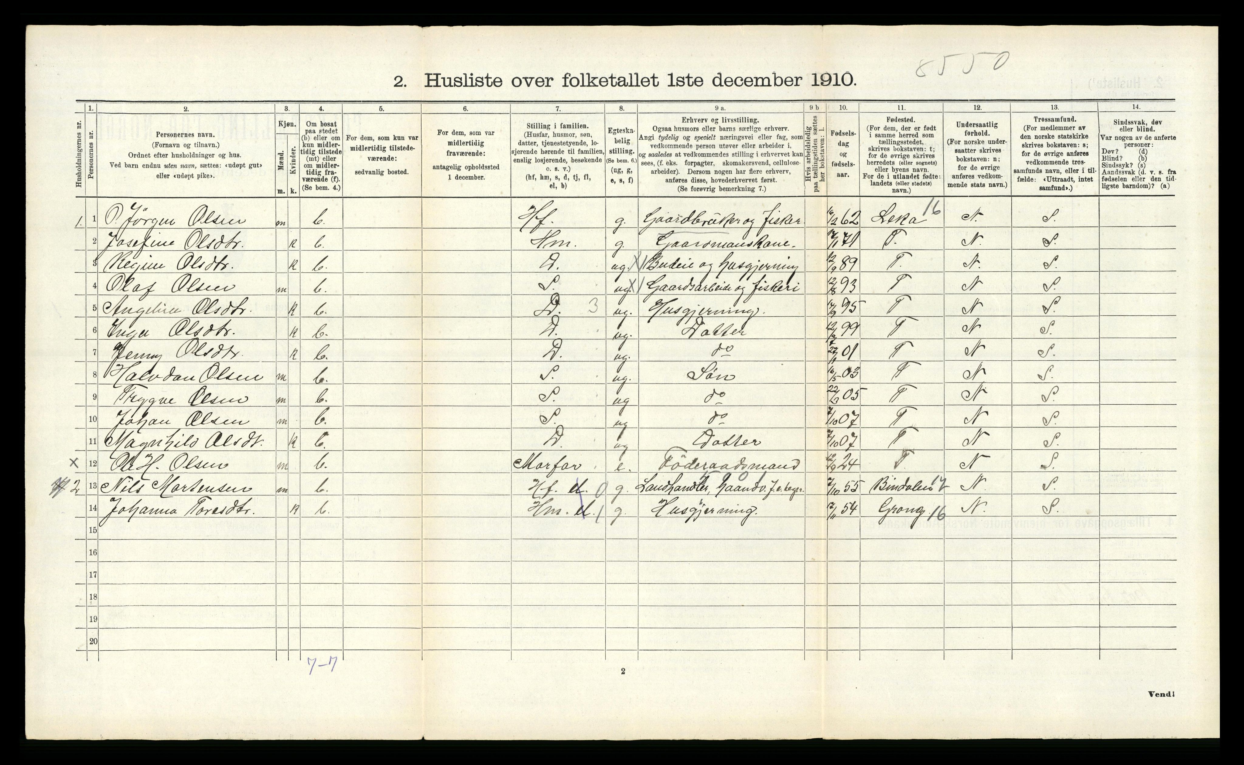 RA, 1910 census for Vik, 1910, p. 889