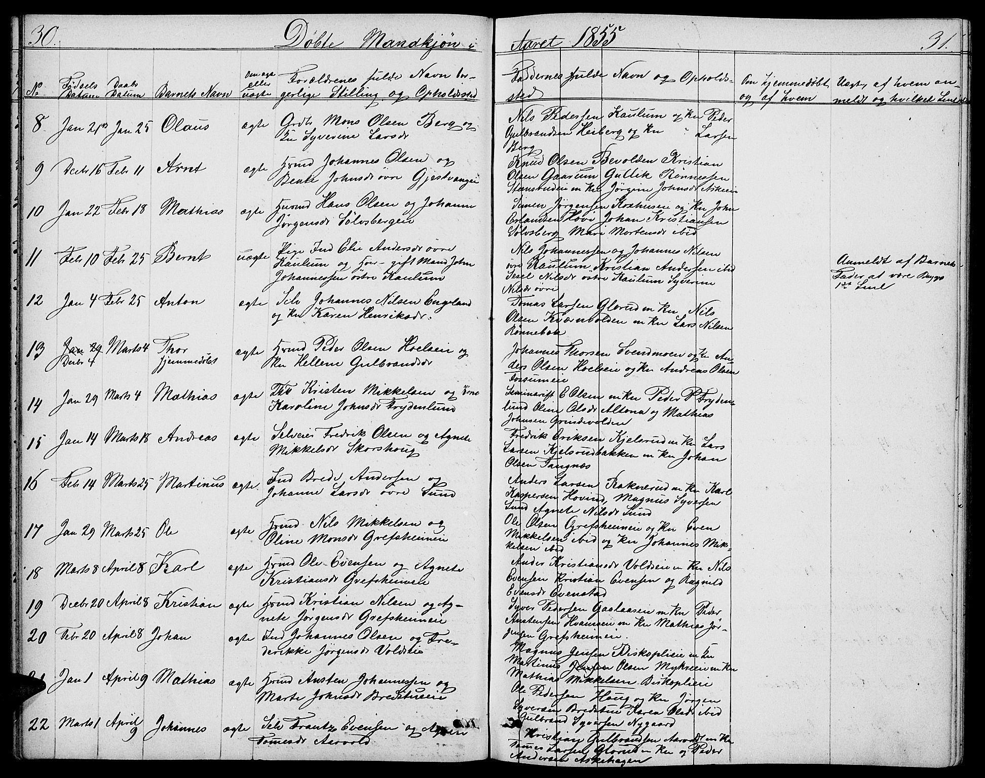 Nes prestekontor, Hedmark, SAH/PREST-020/L/La/L0005: Parish register (copy) no. 5, 1852-1889, p. 30-31