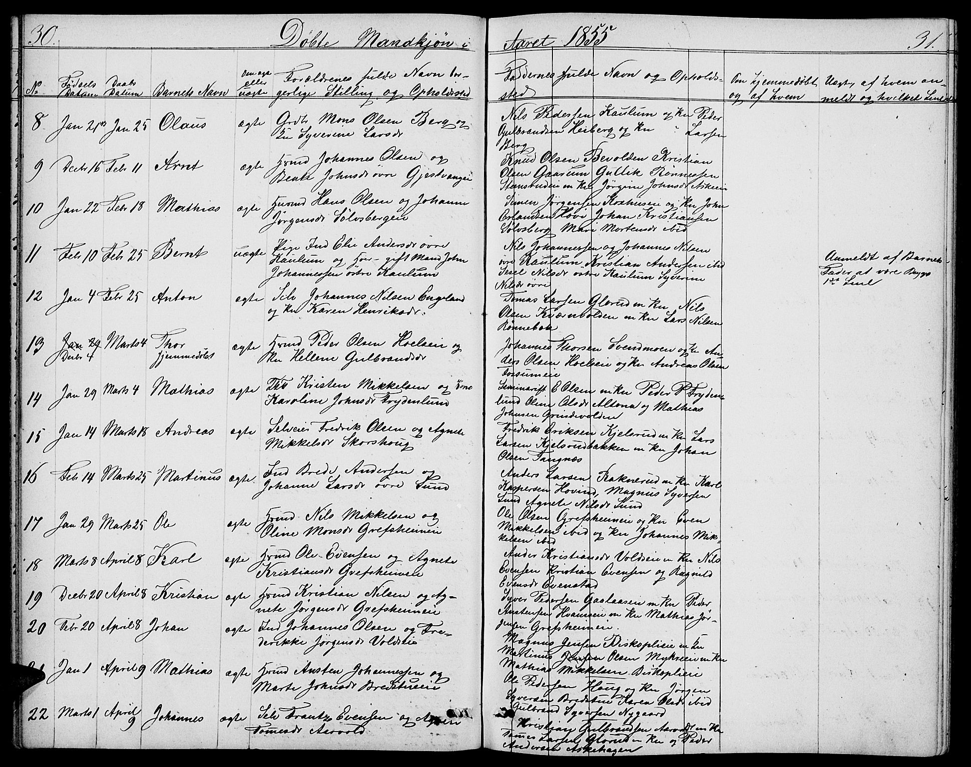 Nes prestekontor, Hedmark, AV/SAH-PREST-020/L/La/L0005: Parish register (copy) no. 5, 1852-1889, p. 30-31