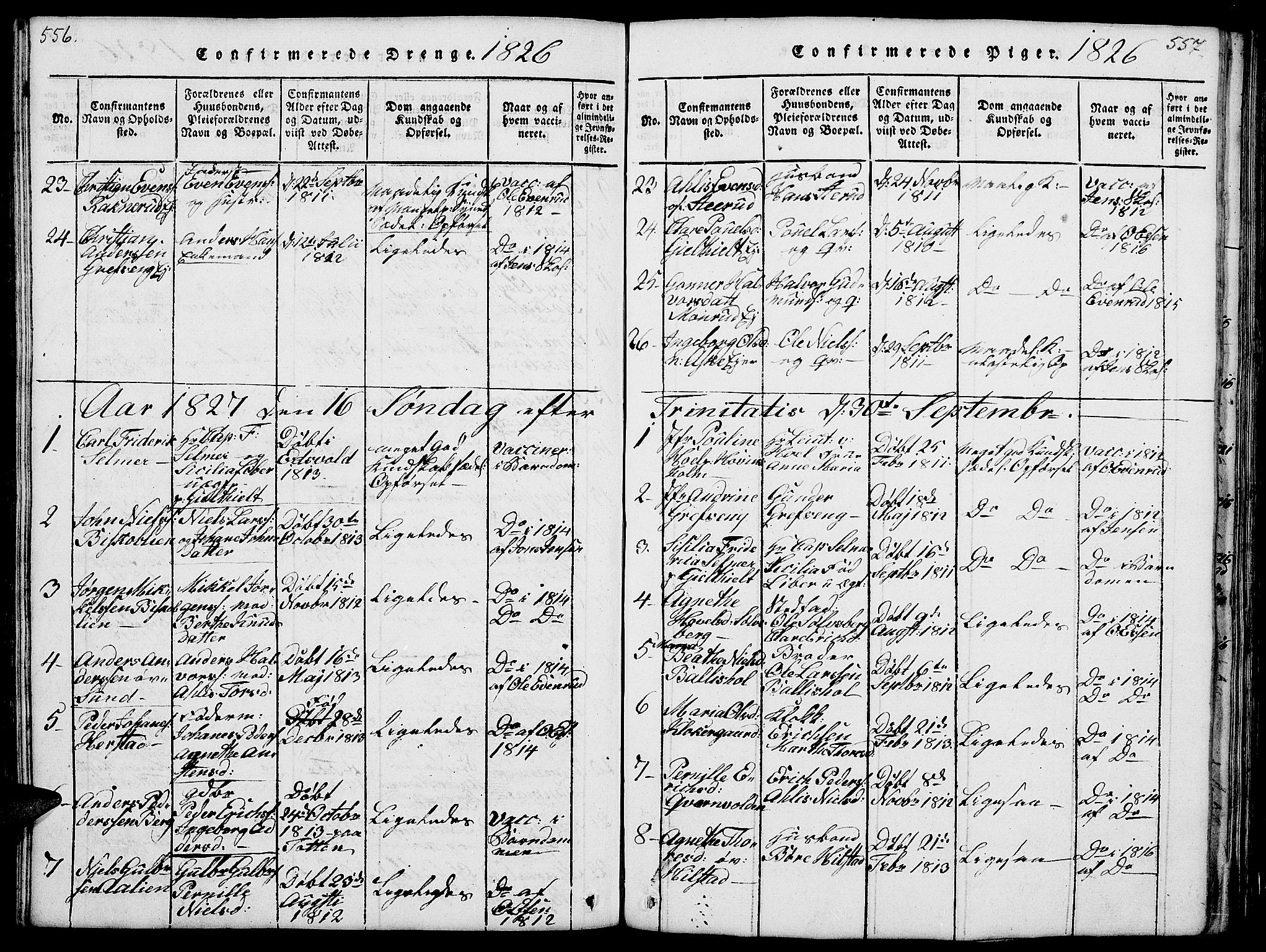 Nes prestekontor, Hedmark, AV/SAH-PREST-020/L/La/L0003: Parish register (copy) no. 3, 1814-1831, p. 556-557