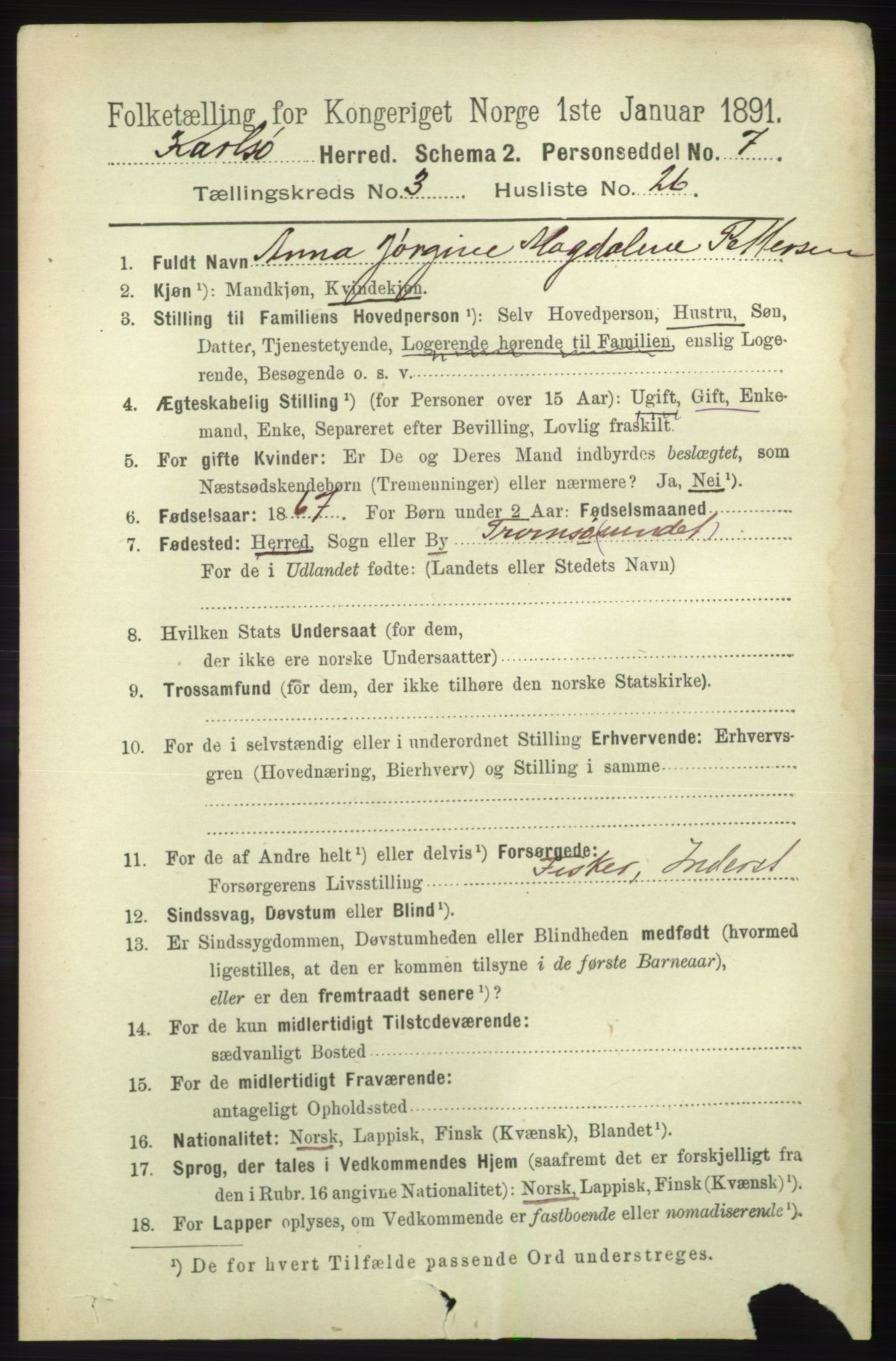 RA, 1891 census for 1936 Karlsøy, 1891, p. 770