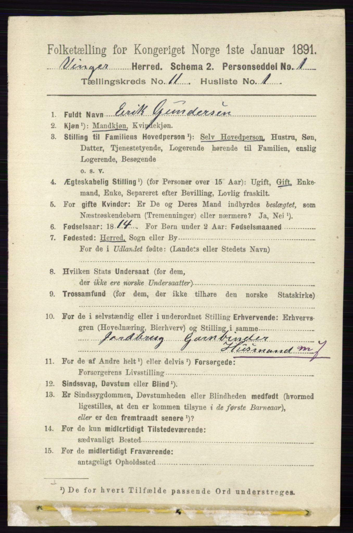 RA, 1891 census for 0421 Vinger, 1891, p. 5347