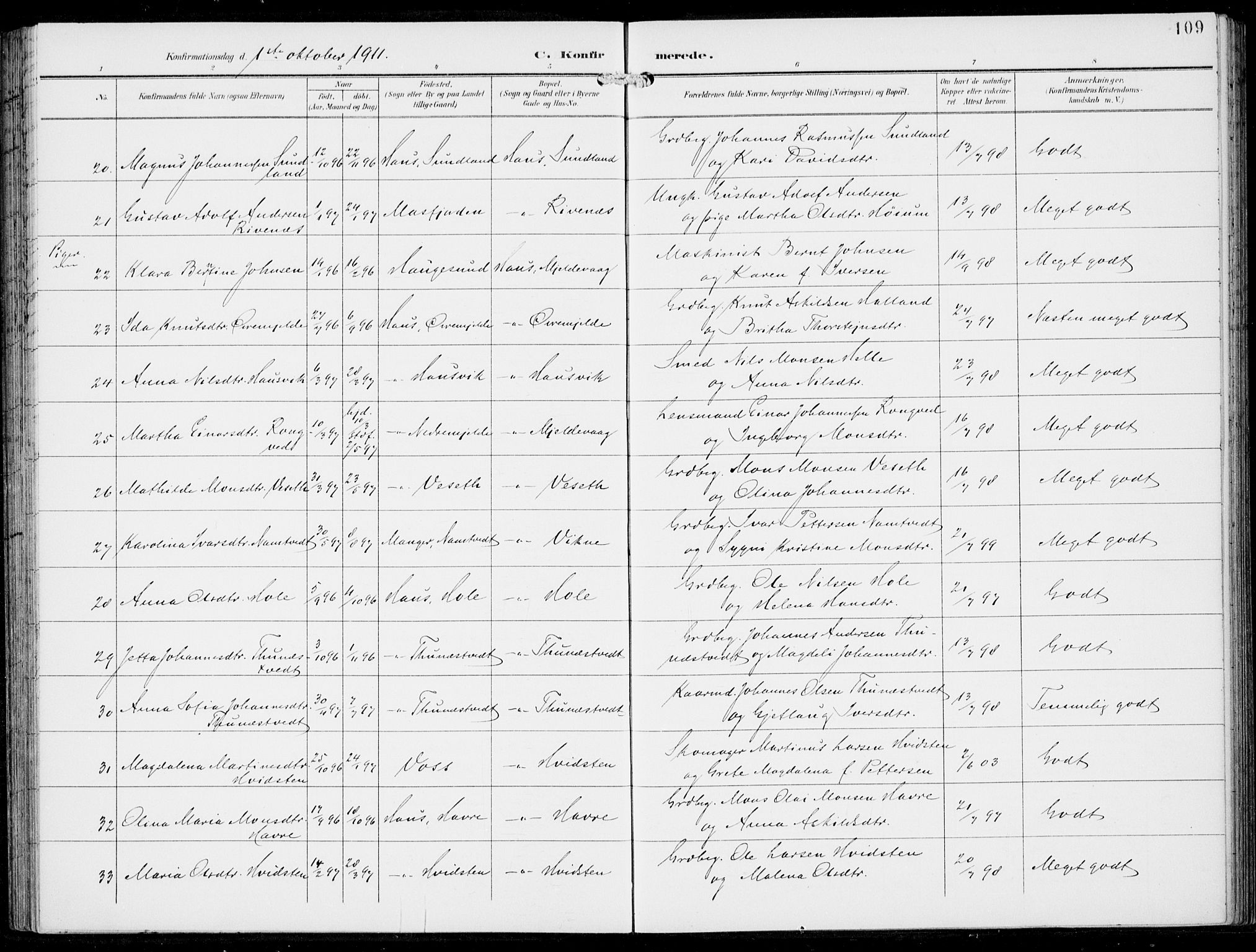 Haus sokneprestembete, SAB/A-75601/H/Haa: Parish register (official) no. B  2, 1899-1912, p. 109