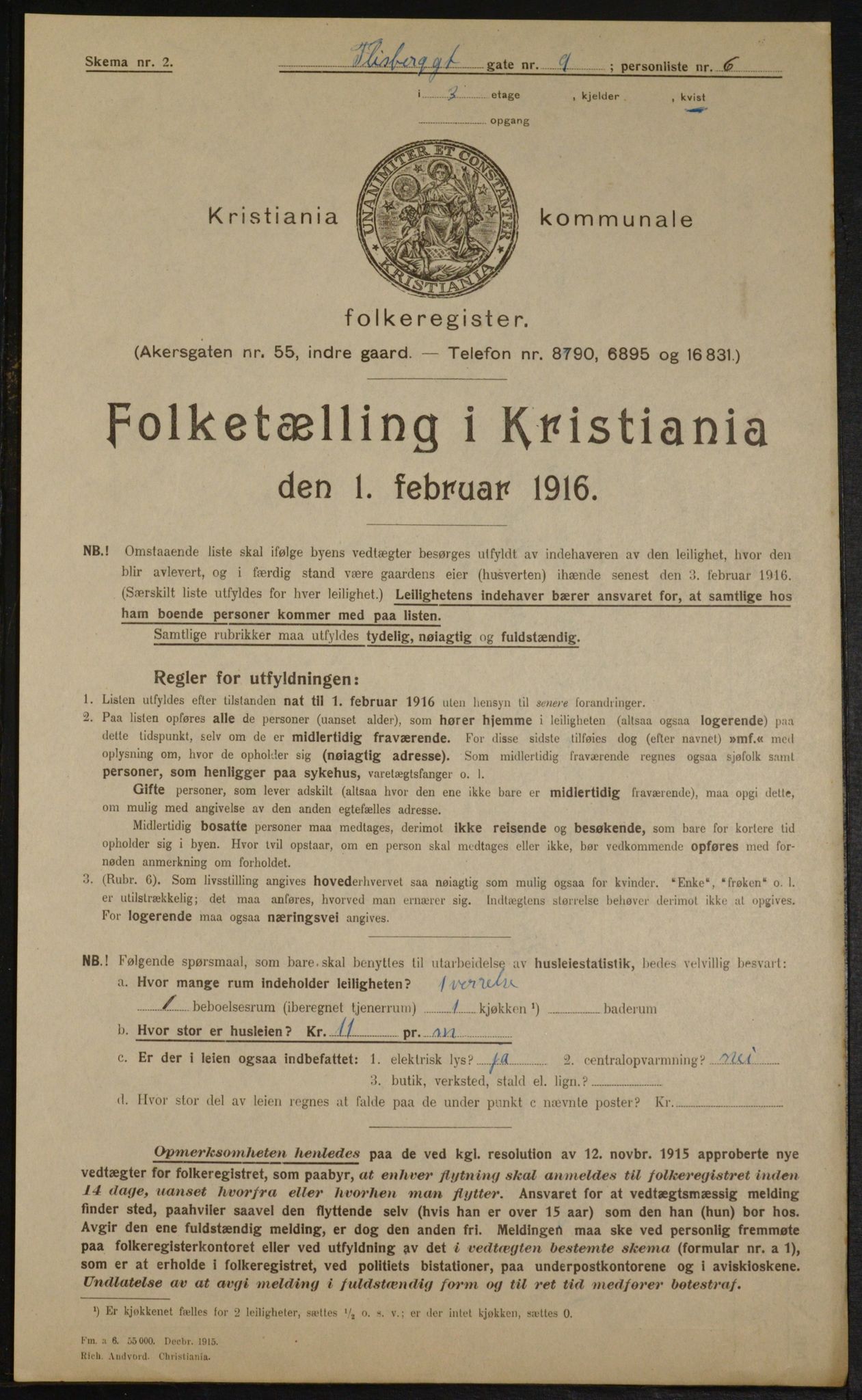 OBA, Municipal Census 1916 for Kristiania, 1916, p. 25060