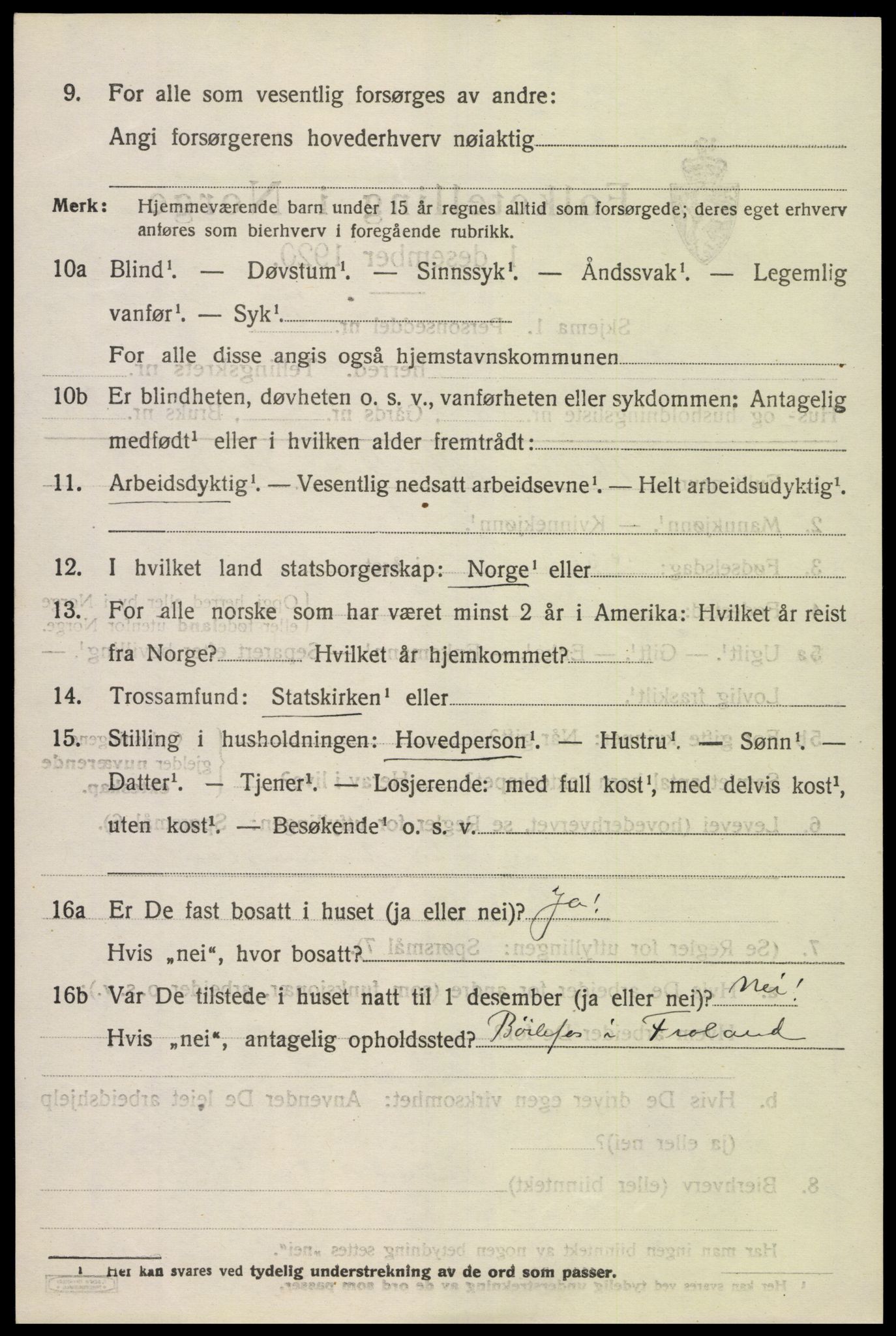 SAK, 1920 census for Froland, 1920, p. 1866