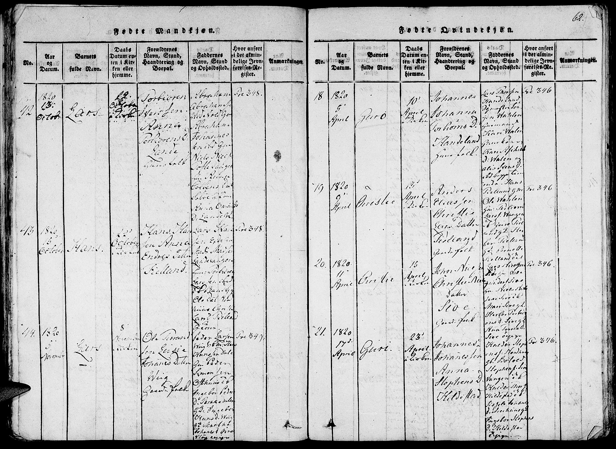 Fjelberg sokneprestembete, AV/SAB-A-75201/H/Haa: Parish register (official) no. A 4, 1816-1822, p. 62