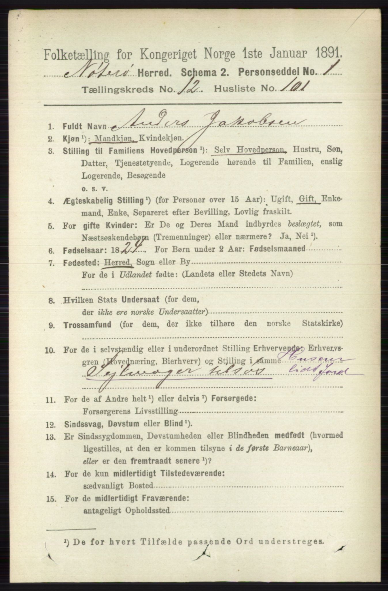 RA, 1891 census for 0722 Nøtterøy, 1891, p. 6927