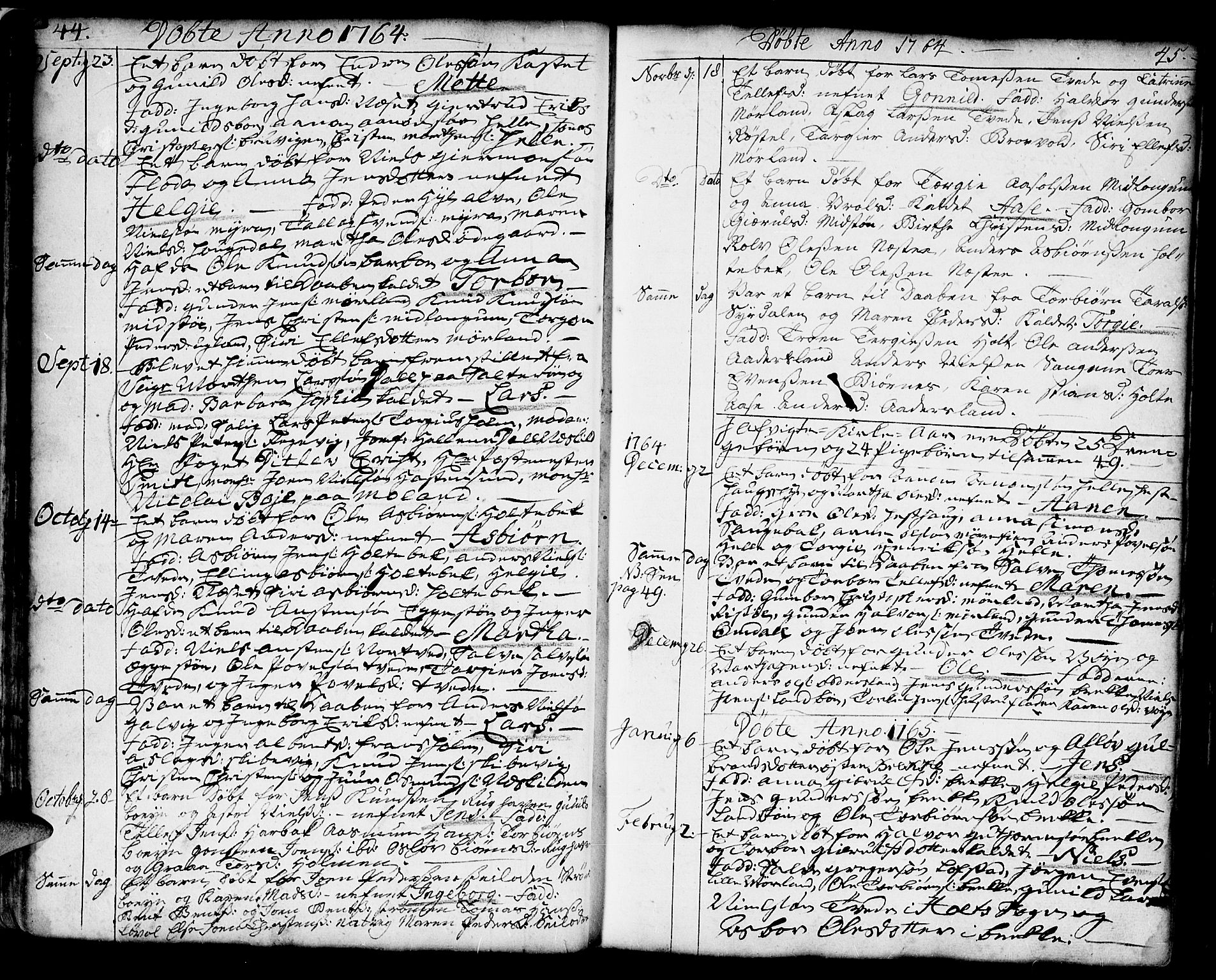 Austre Moland sokneprestkontor, SAK/1111-0001/F/Fa/Faa/L0002: Parish register (official) no. A 2, 1747-1808, p. 44-45