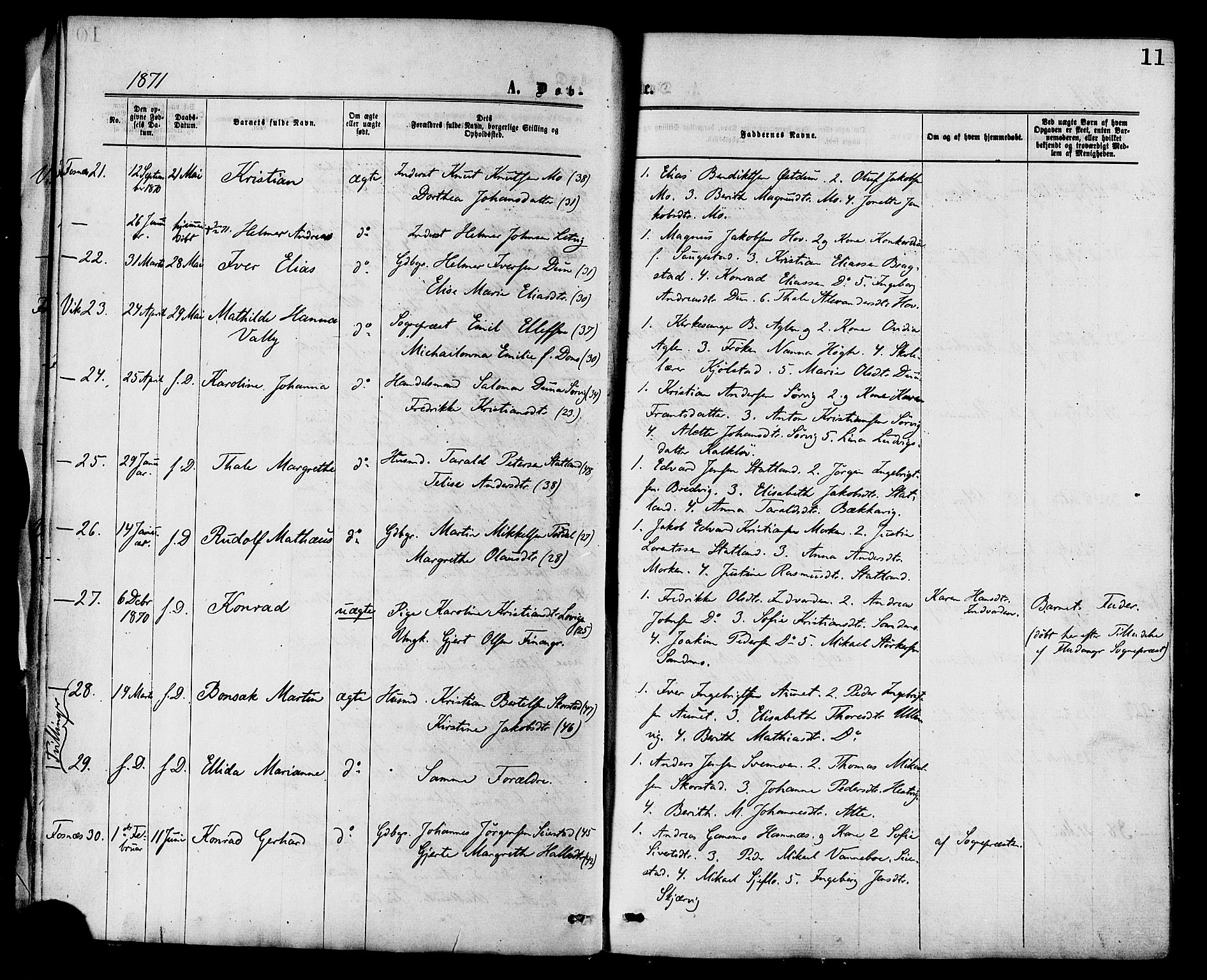 Ministerialprotokoller, klokkerbøker og fødselsregistre - Nord-Trøndelag, AV/SAT-A-1458/773/L0616: Parish register (official) no. 773A07, 1870-1887, p. 11