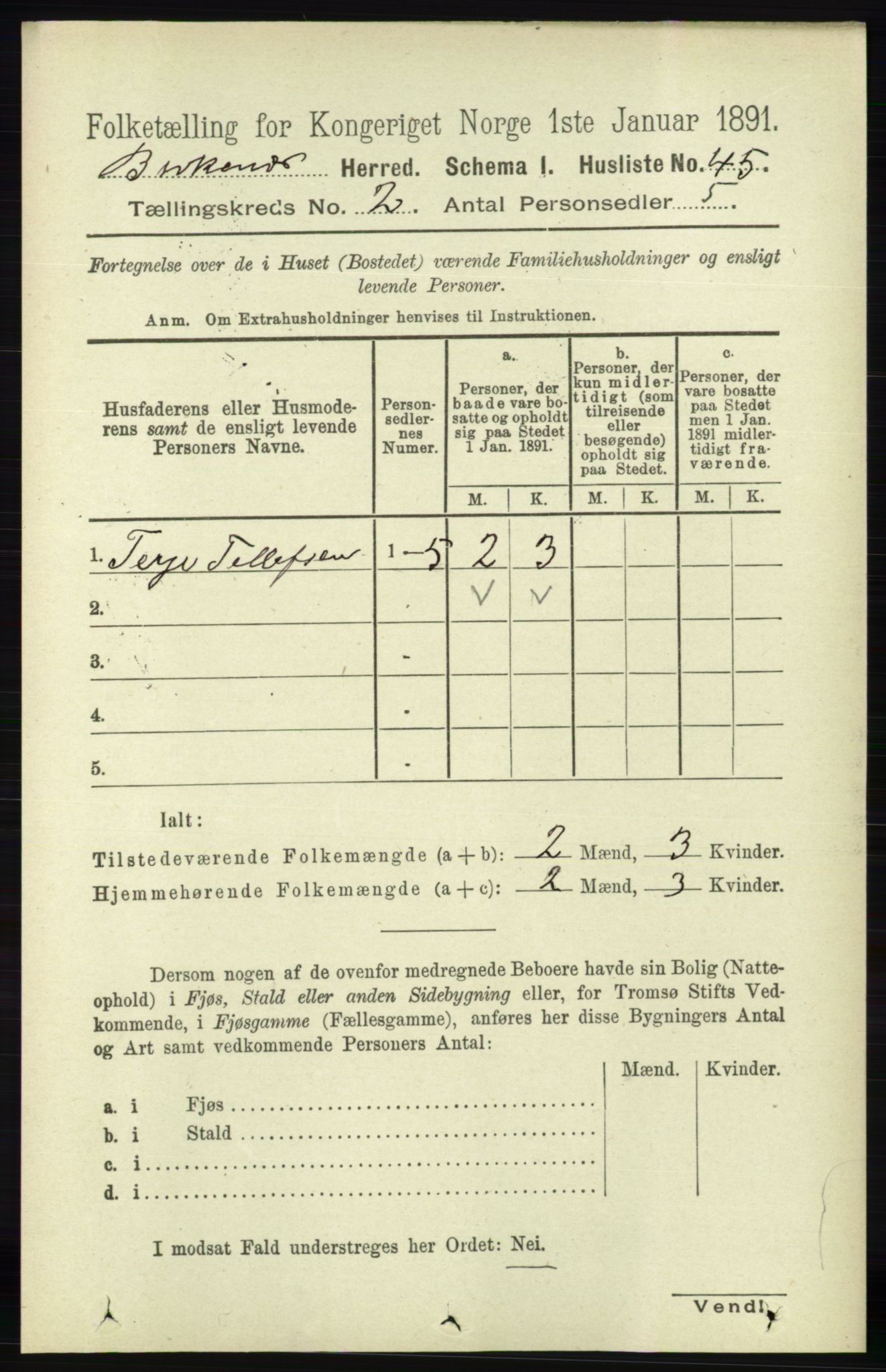 RA, 1891 Census for 0928 Birkenes, 1891, p. 492