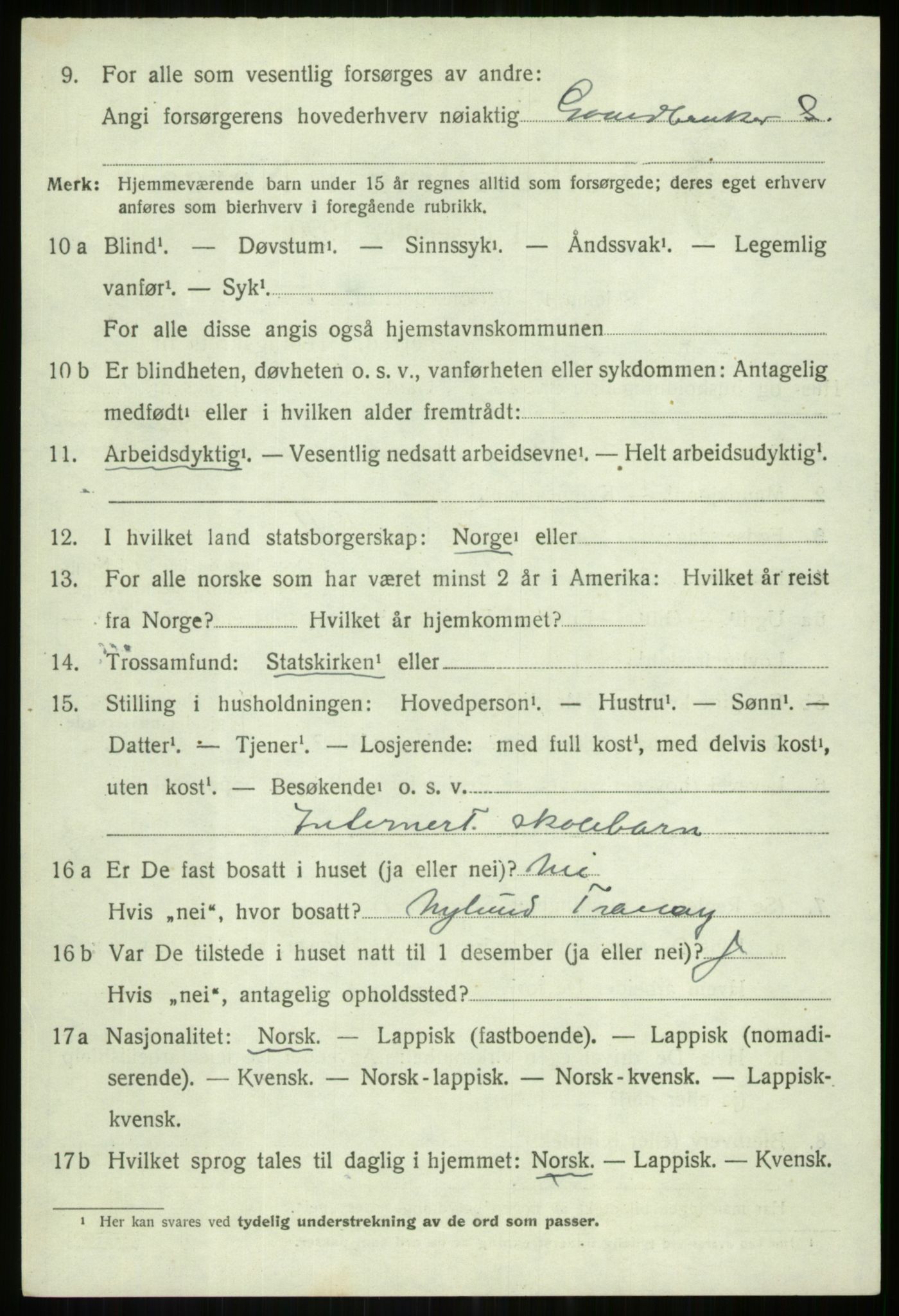 SATØ, 1920 census for Tranøy, 1920, p. 2340