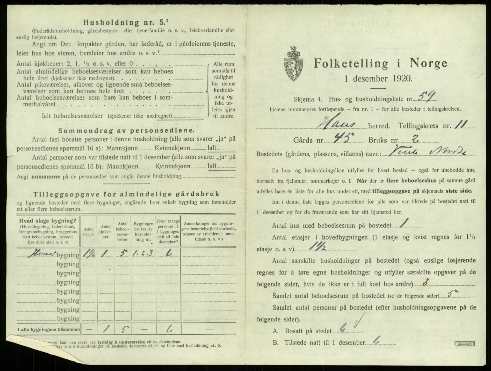 SAB, 1920 census for Haus, 1920, p. 929