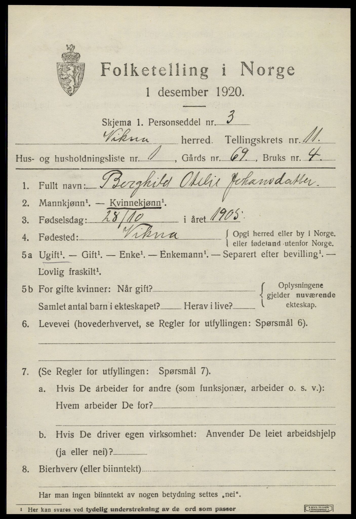 SAT, 1920 census for Vikna, 1920, p. 7349