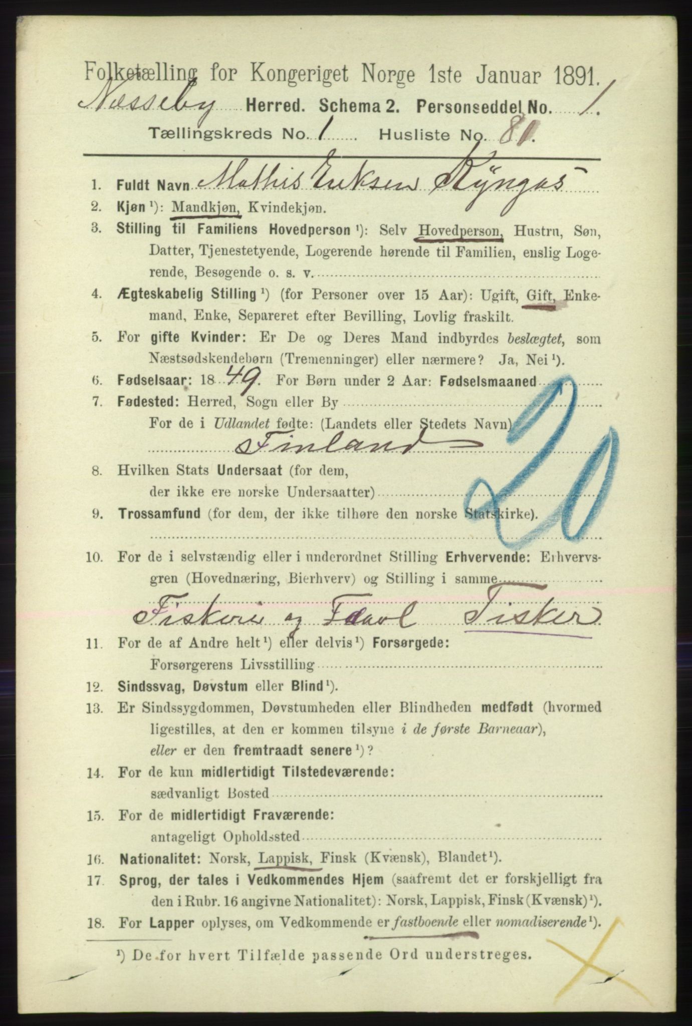 RA, 1891 census for 2027 Nesseby, 1891, p. 566