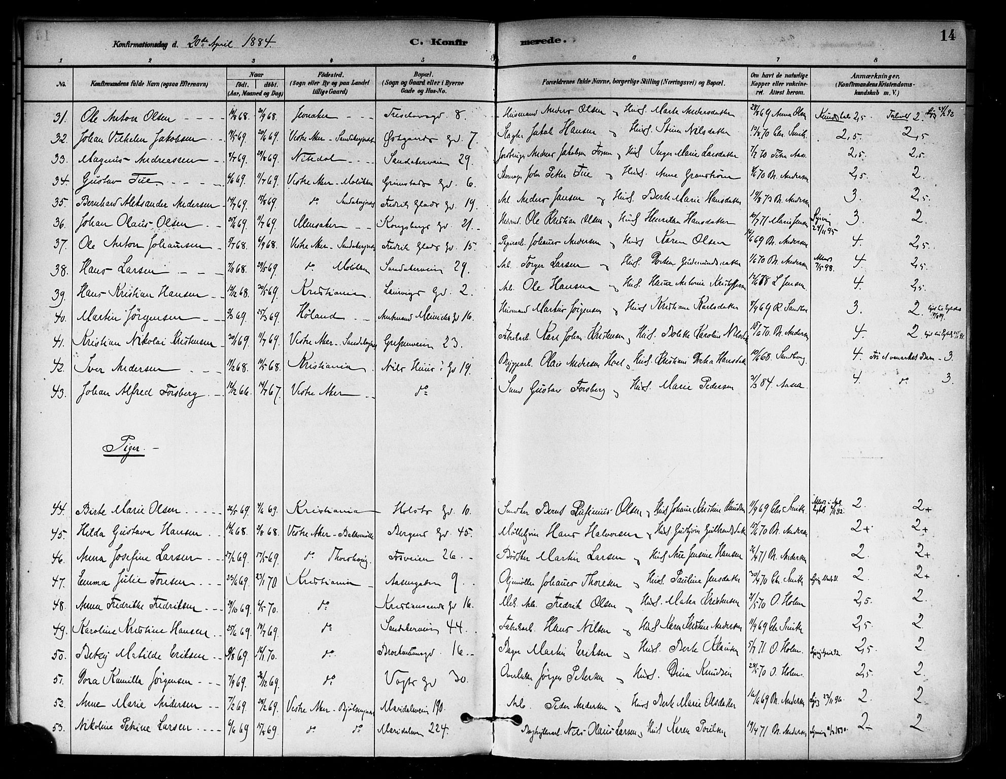 Sagene prestekontor Kirkebøker, SAO/A-10796/F/L0002: Parish register (official) no. 2, 1880-1897, p. 14