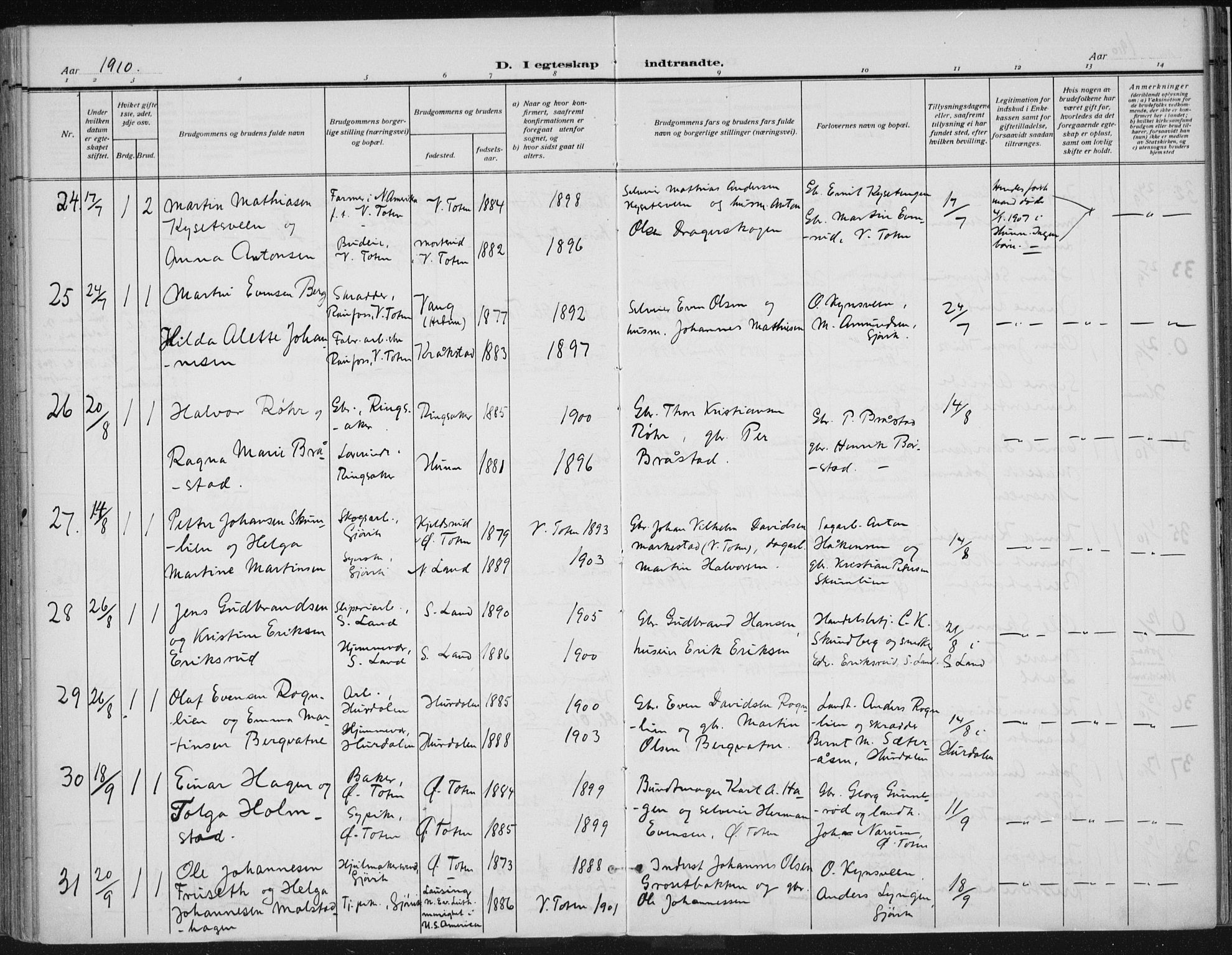 Vardal prestekontor, AV/SAH-PREST-100/H/Ha/Haa/L0013: Parish register (official) no. 13, 1901-1911