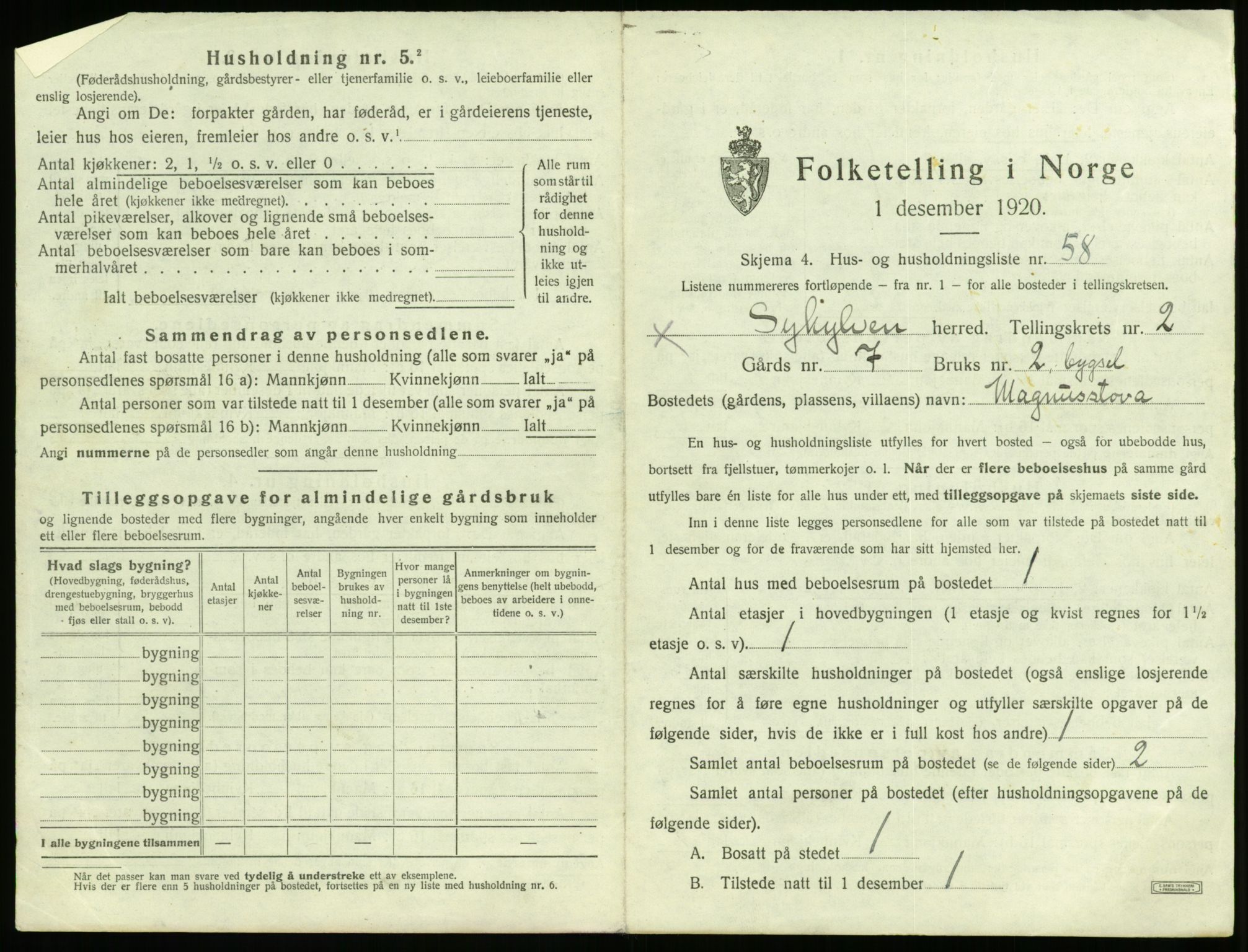 SAT, 1920 census for Sykkylven, 1920, p. 239