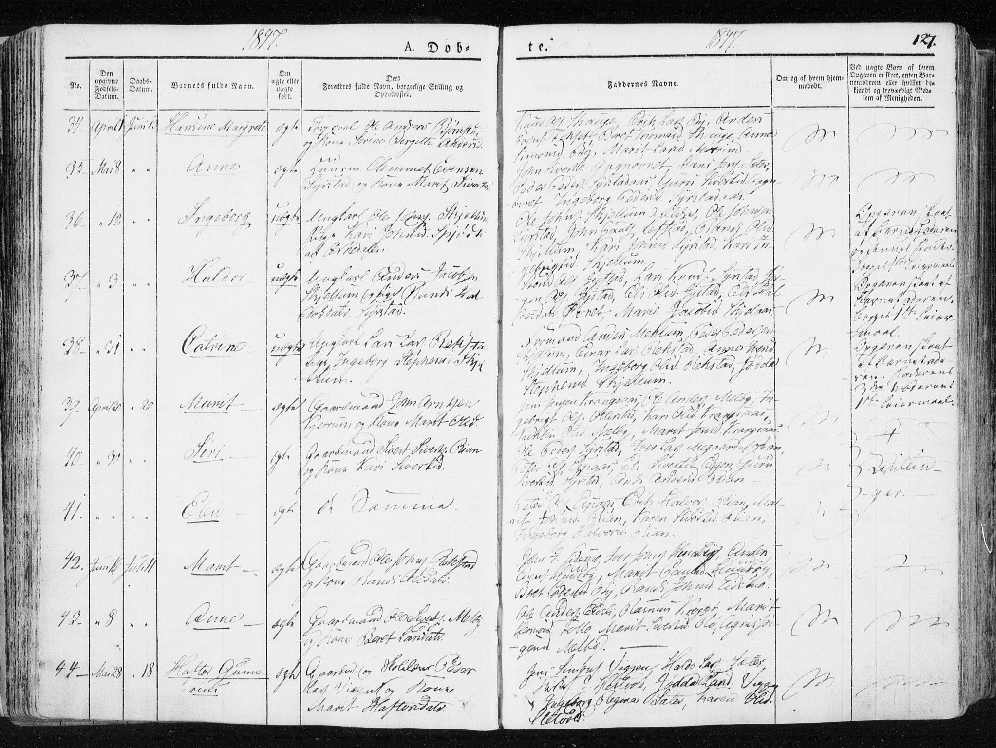 Ministerialprotokoller, klokkerbøker og fødselsregistre - Sør-Trøndelag, SAT/A-1456/665/L0771: Parish register (official) no. 665A06, 1830-1856, p. 127