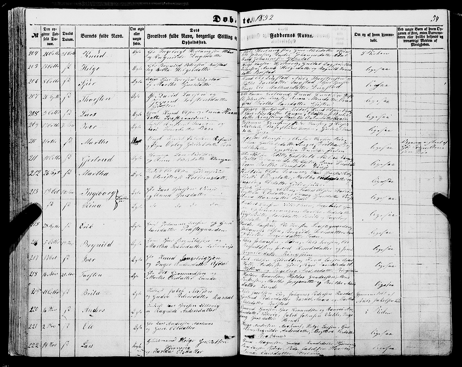 Voss sokneprestembete, AV/SAB-A-79001/H/Haa: Parish register (official) no. A 16, 1849-1863, p. 54