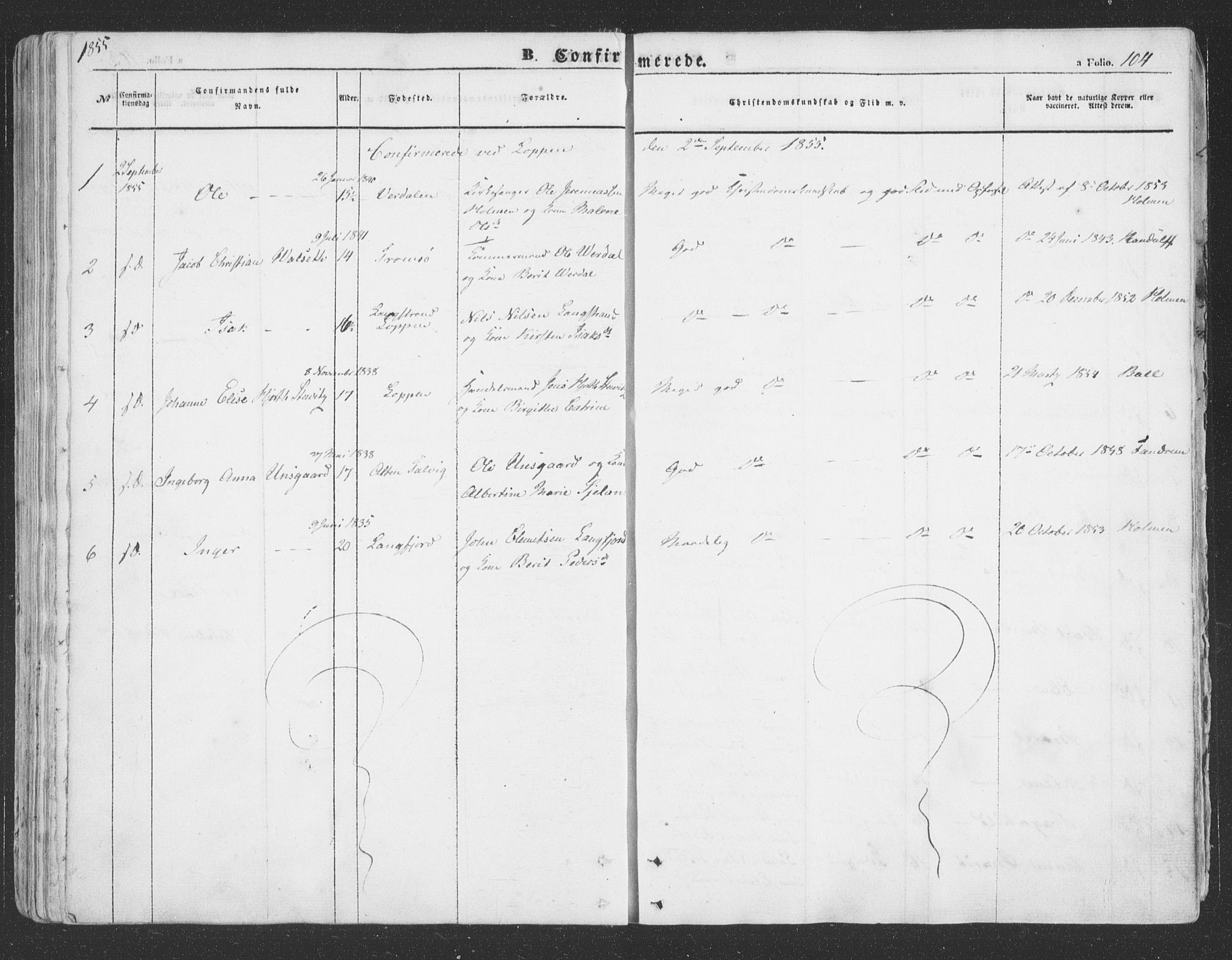 Loppa sokneprestkontor, AV/SATØ-S-1339/H/Ha/L0004kirke: Parish register (official) no. 4, 1849-1868, p. 104