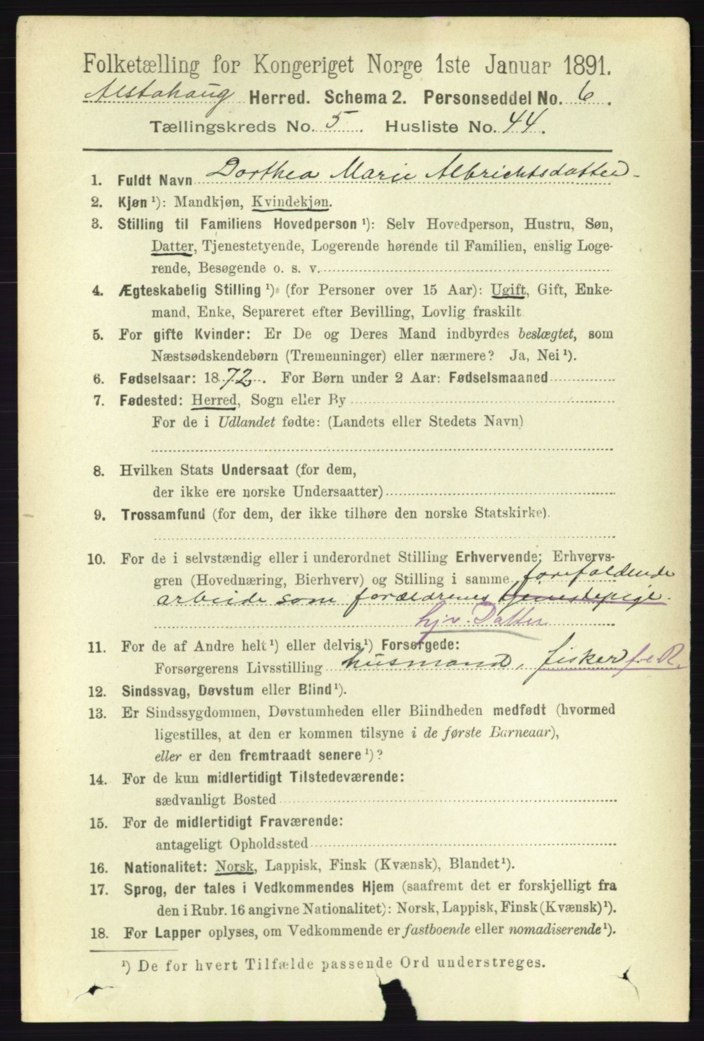 RA, 1891 census for 1820 Alstahaug, 1891, p. 2041