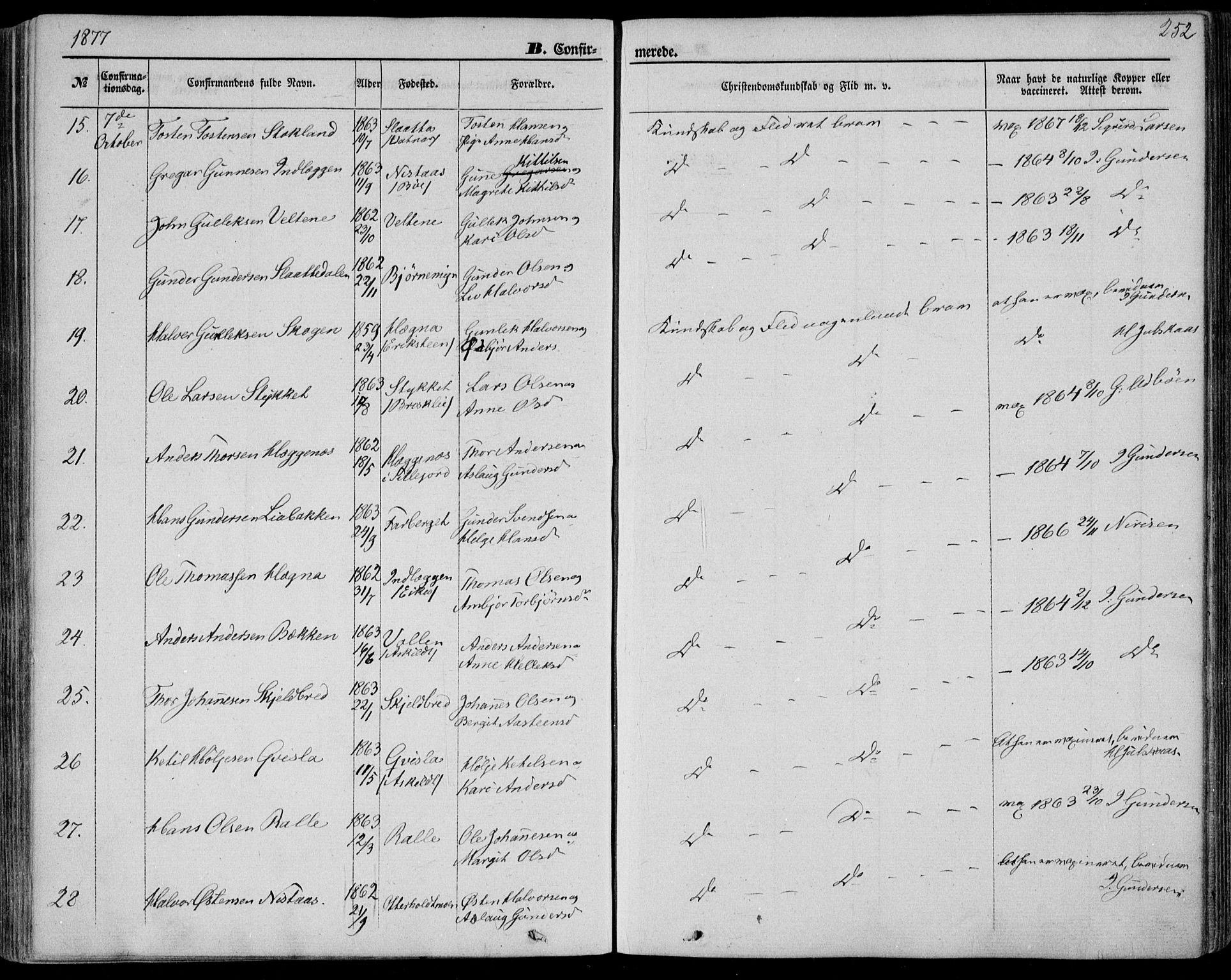 Bø kirkebøker, SAKO/A-257/F/Fa/L0009: Parish register (official) no. 9, 1862-1879, p. 252