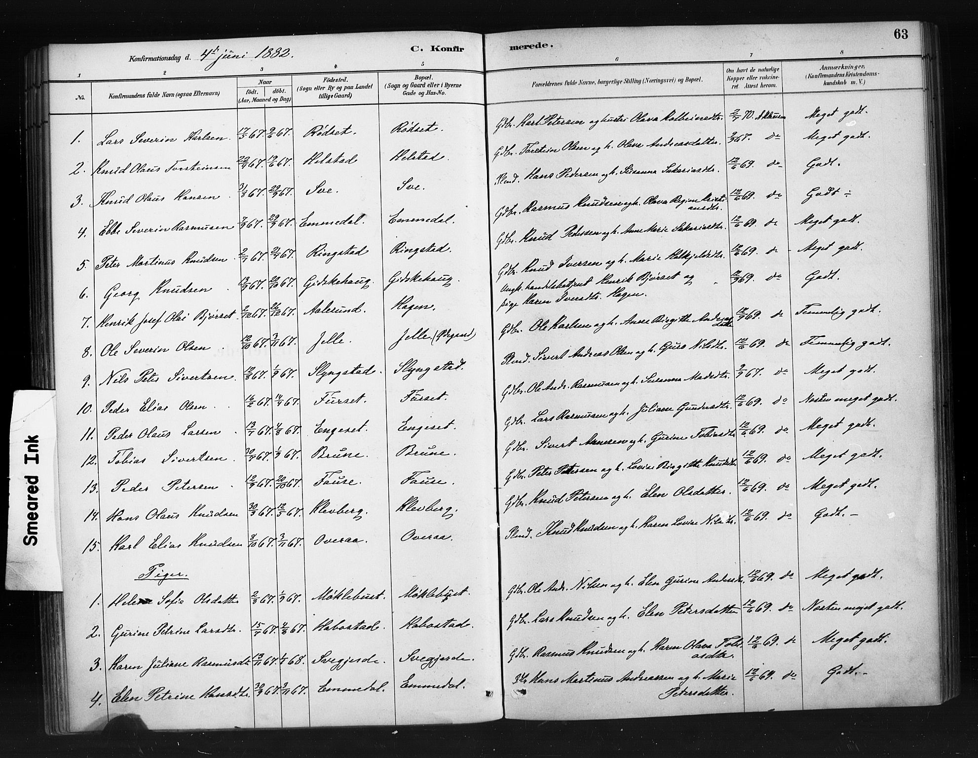 Ministerialprotokoller, klokkerbøker og fødselsregistre - Møre og Romsdal, SAT/A-1454/520/L0283: Parish register (official) no. 520A12, 1882-1898, p. 63
