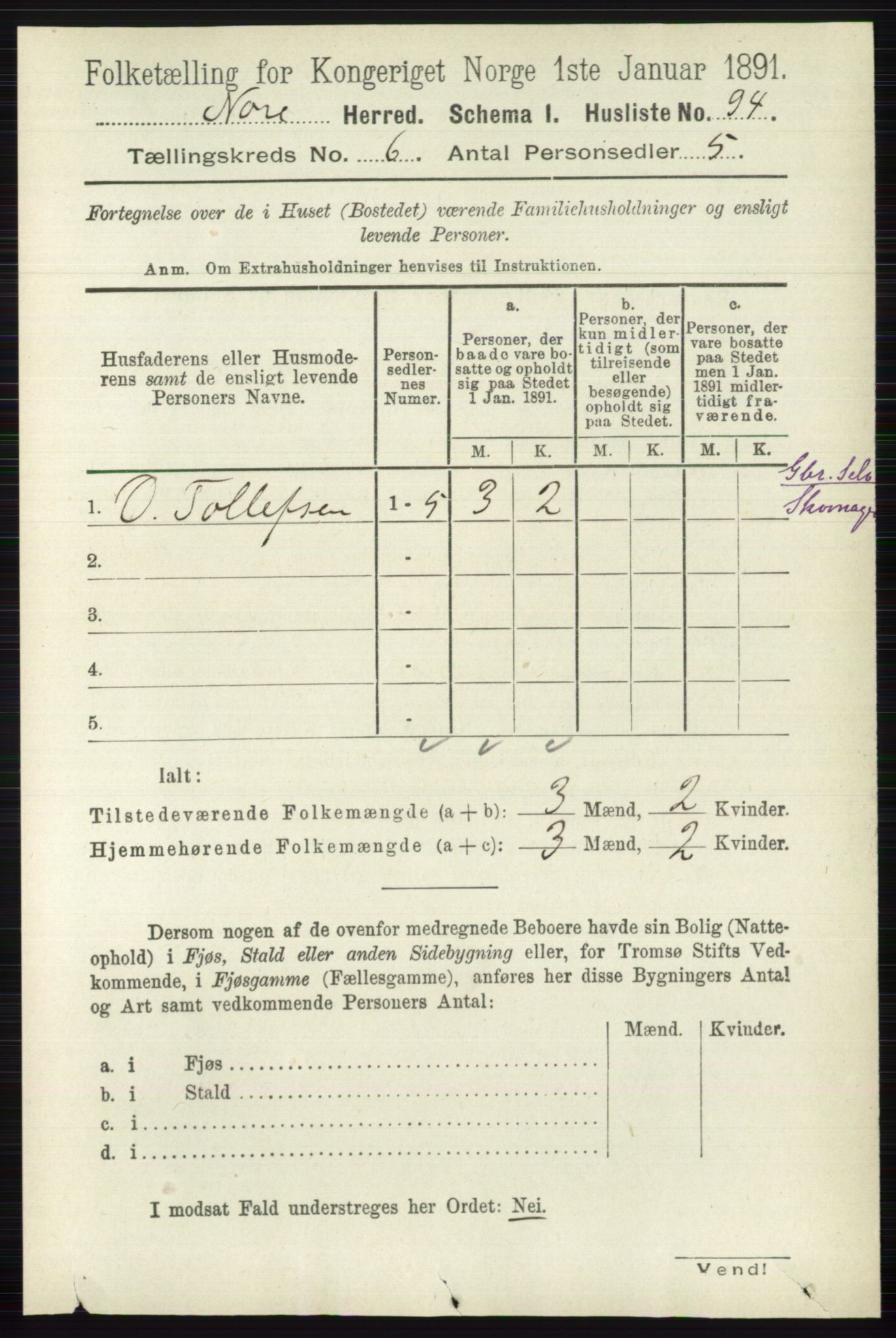 RA, 1891 census for 0633 Nore, 1891, p. 1954