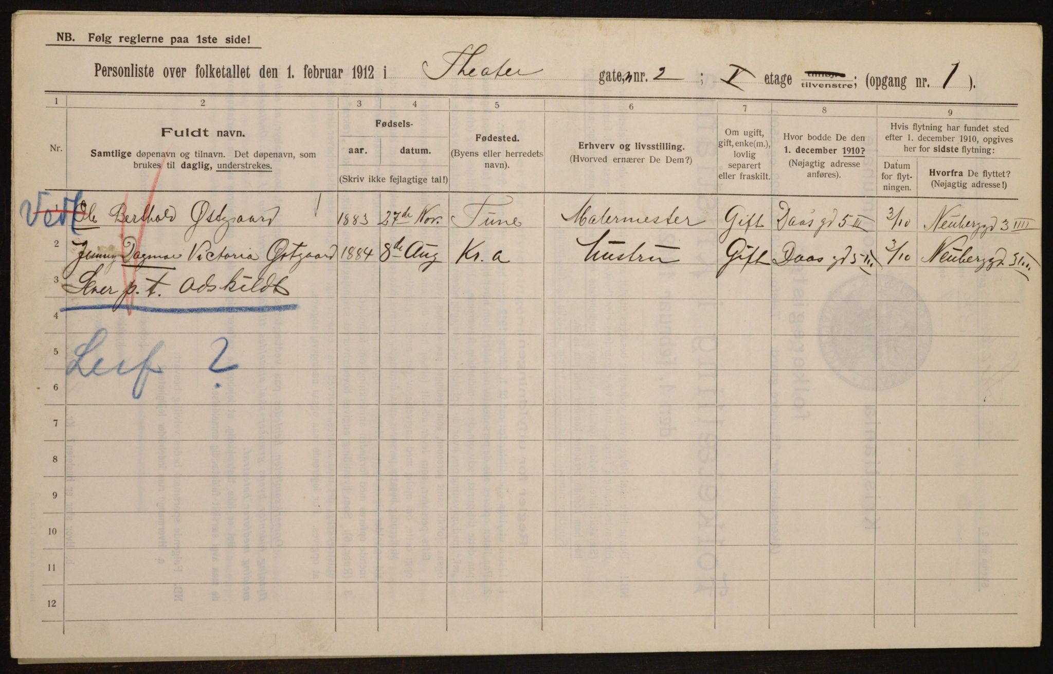 OBA, Municipal Census 1912 for Kristiania, 1912, p. 107104