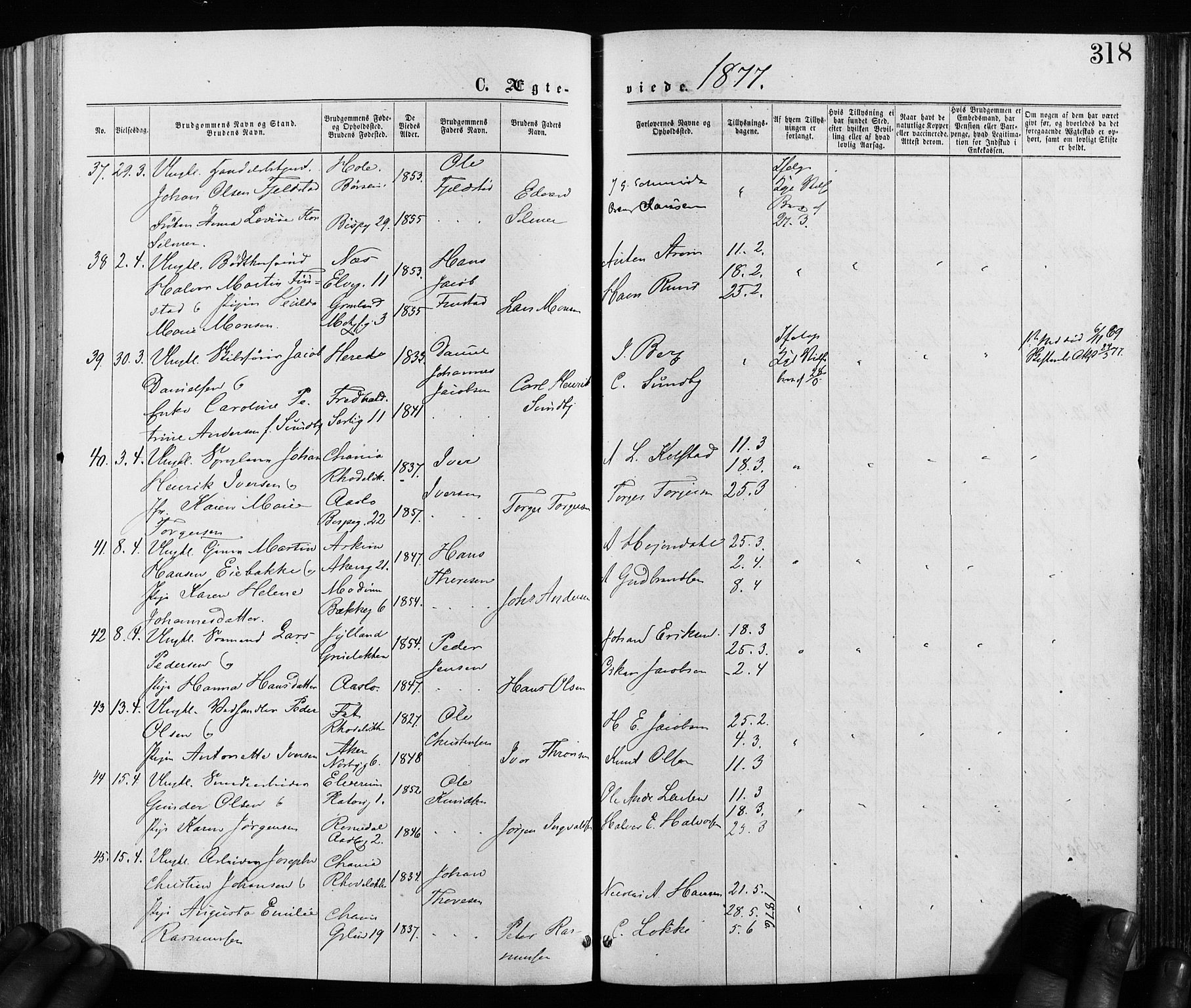 Grønland prestekontor Kirkebøker, AV/SAO-A-10848/F/Fa/L0005: Parish register (official) no. 5, 1869-1880, p. 318