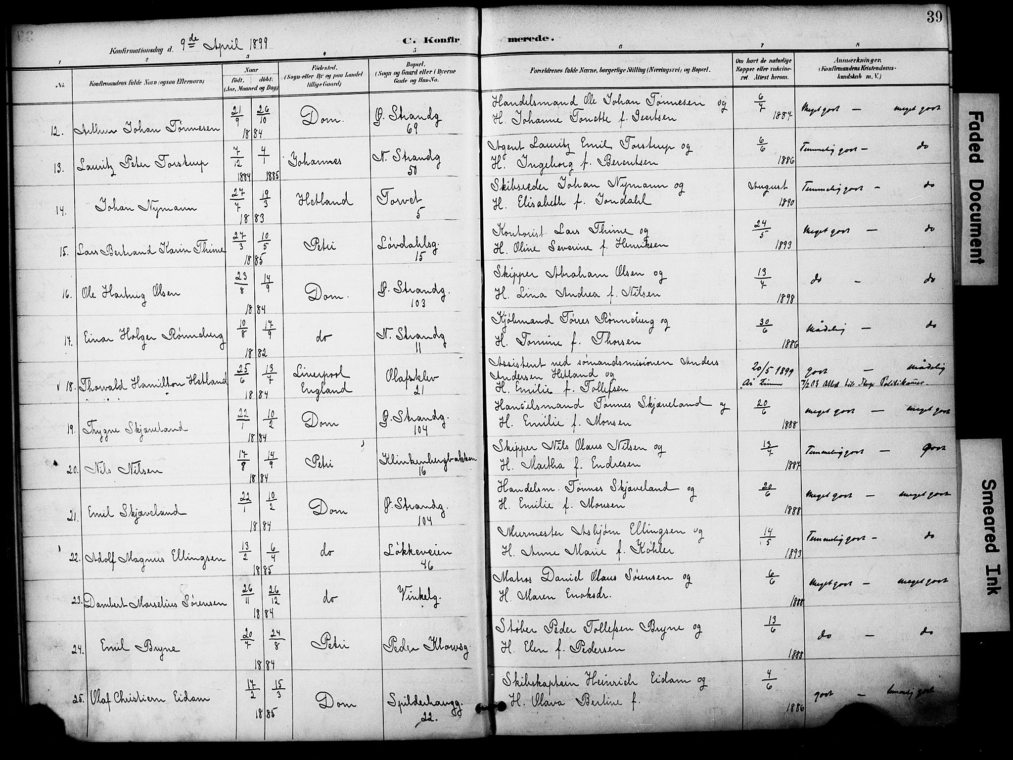 Domkirken sokneprestkontor, SAST/A-101812/001/30/30BA/L0031: Parish register (official) no. A 30, 1896-1916, p. 39