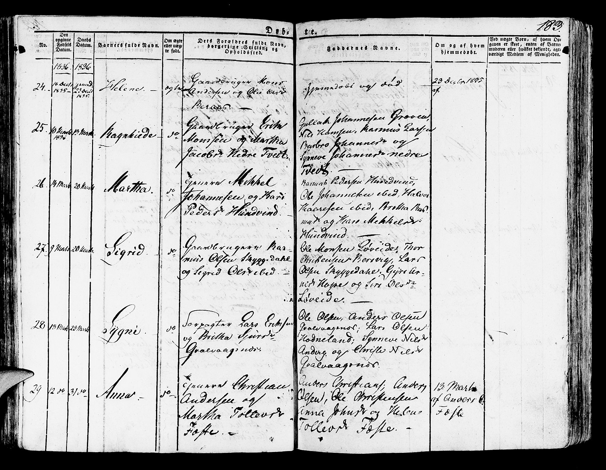 Lindås Sokneprestembete, SAB/A-76701/H/Haa: Parish register (official) no. A 8, 1823-1836, p. 183