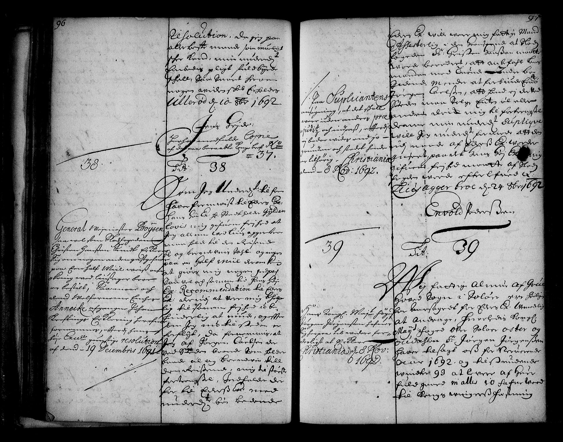 Stattholderembetet 1572-1771, AV/RA-EA-2870/Ae/L0010: Supplikasjons- og resolusjonsprotokoll, 1692-1693, p. 96-97