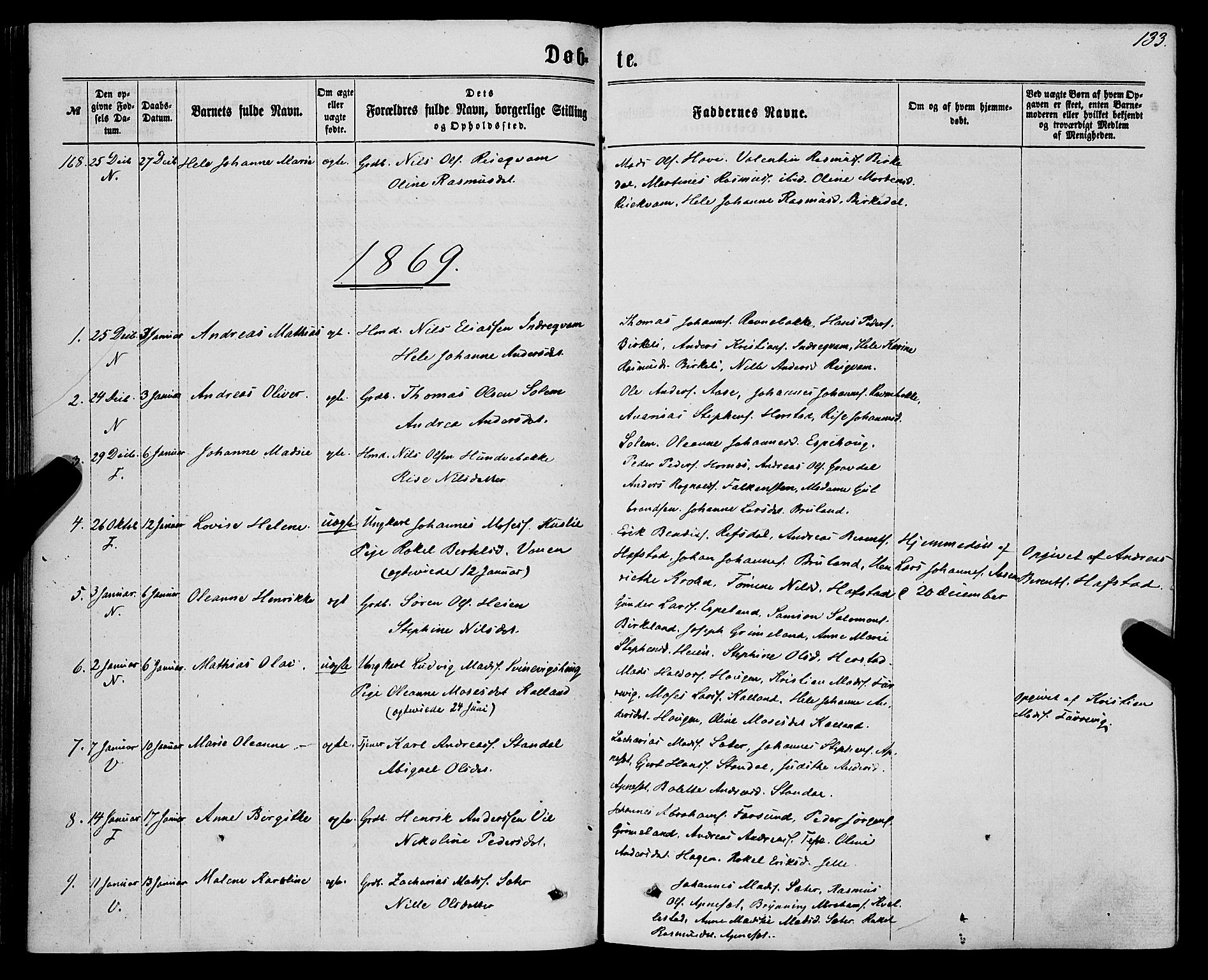 Førde sokneprestembete, SAB/A-79901/H/Haa/Haaa/L0009: Parish register (official) no. A 9, 1861-1877, p. 133