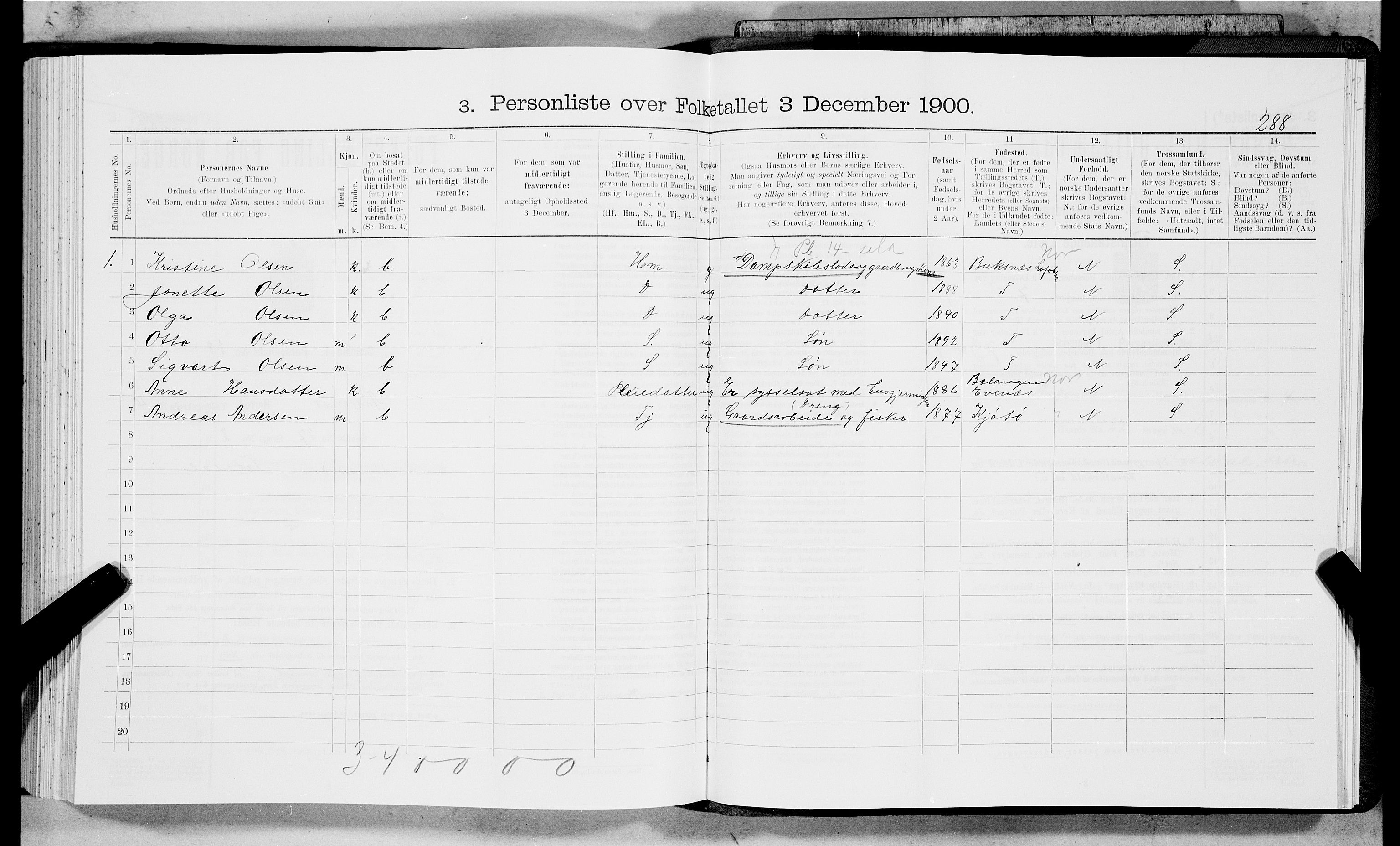 SAT, 1900 census for Ankenes, 1900, p. 285